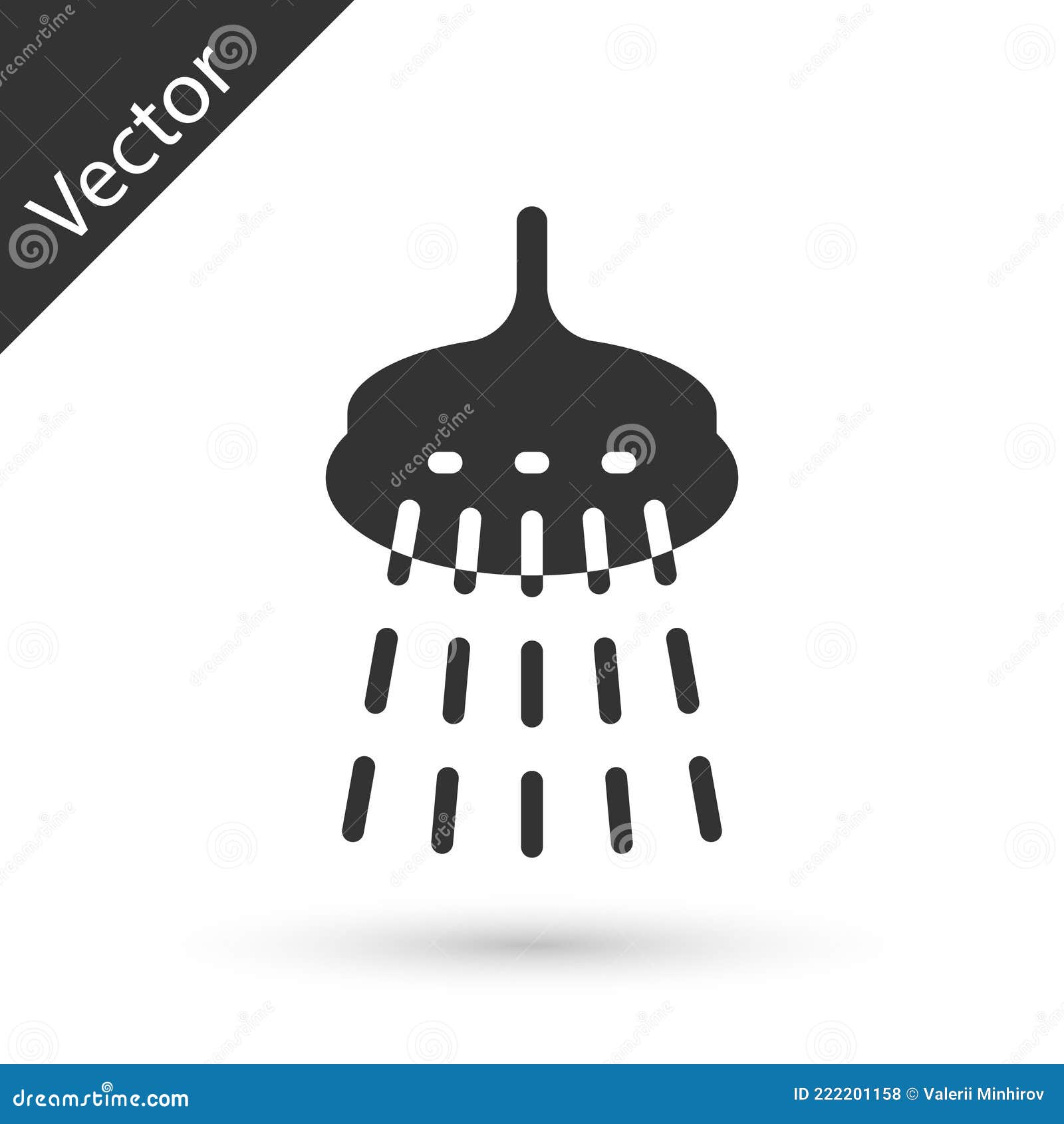 Grey Shower Head with Water Drops Flowing Icon Isolated on White