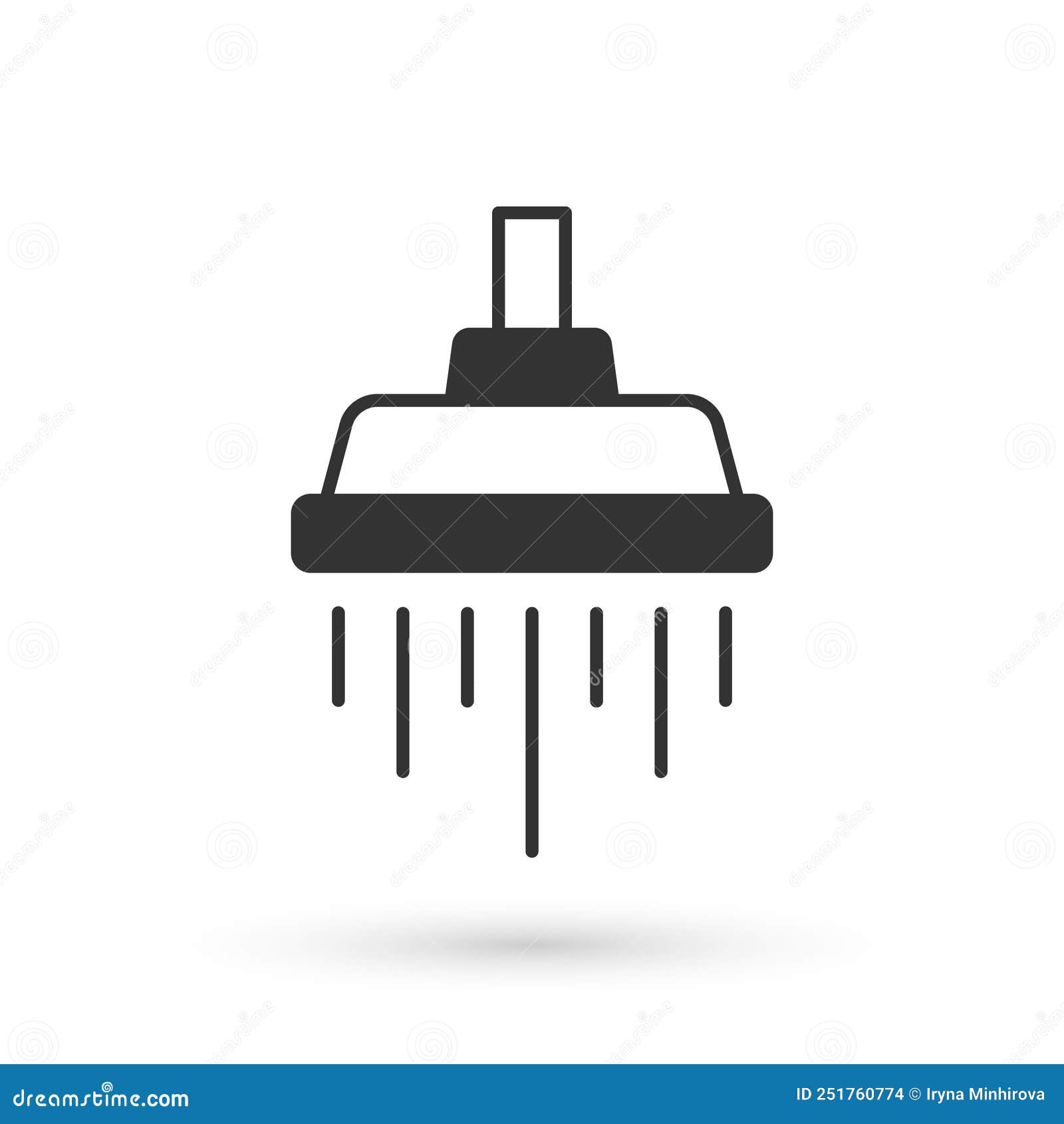 Grey Shower Head with Water Drops Flowing Icon Isolated on White
