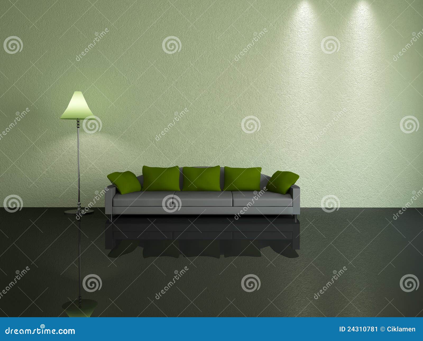 Grey Sofa with Green Pillows Stock Illustration Illustration of