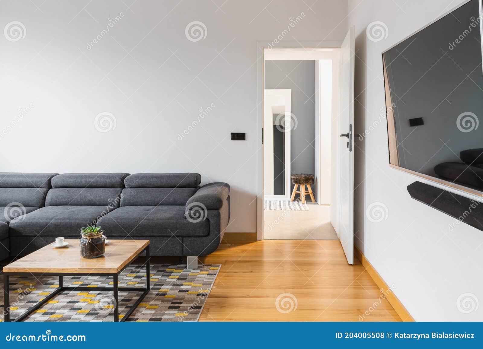 Grey Sofa In Simple Living Room Stock Photo Image Of Design Comfort 204005508