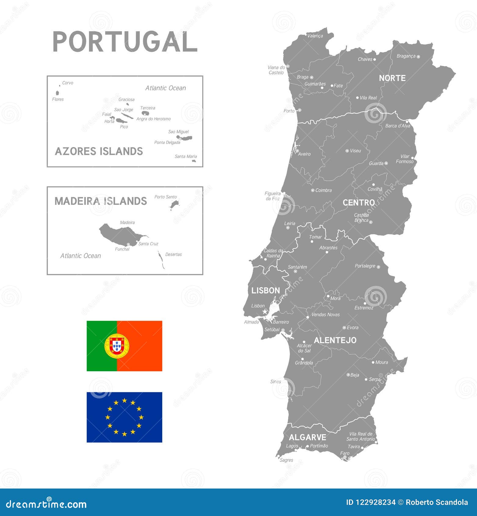 Districts Map of Portugal stock vector. Illustration of border