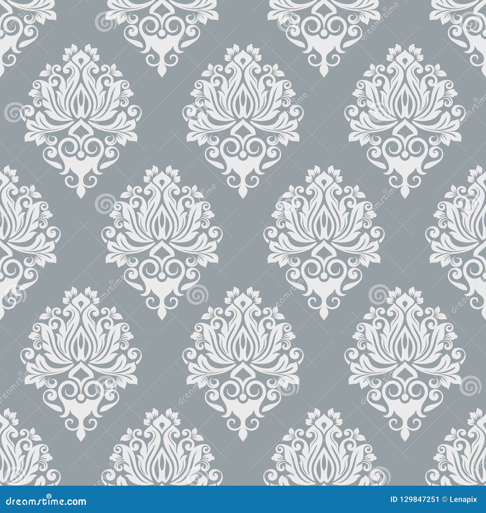 Grey and White Seamless Vintage Wallpaper Pattern Stock Vector