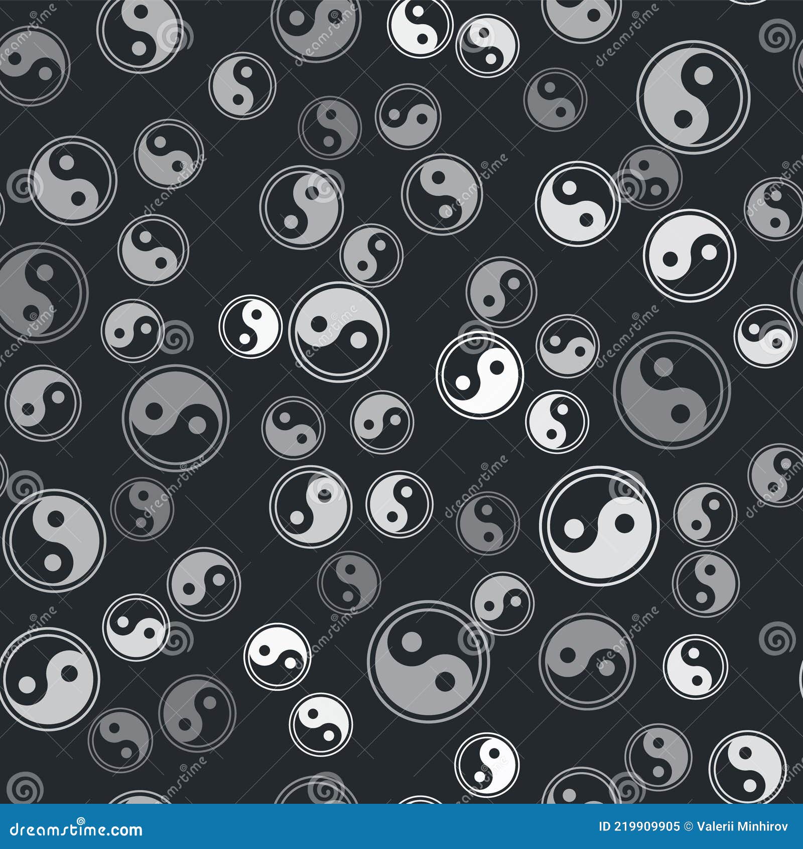 grey yin yang  of harmony and balance icon  seamless pattern on black background.  