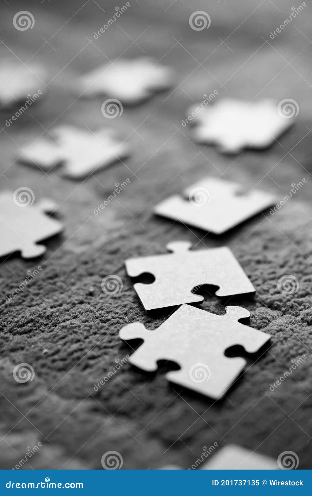 Greyscale of Multiple Upsidedown Puzzle Pieces Placed on a Fluffy
