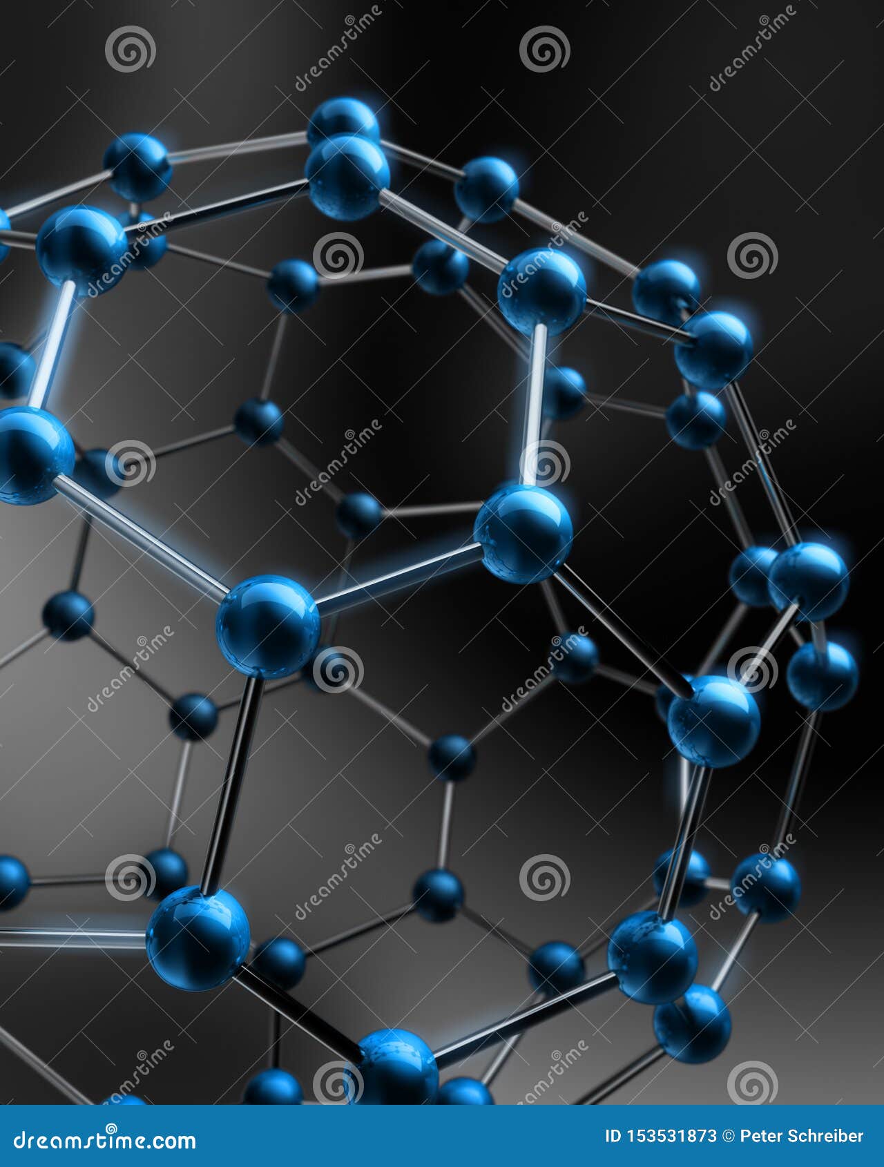 Grid of a Blue Molecule - 3d Structure Visualization Stock Illustration