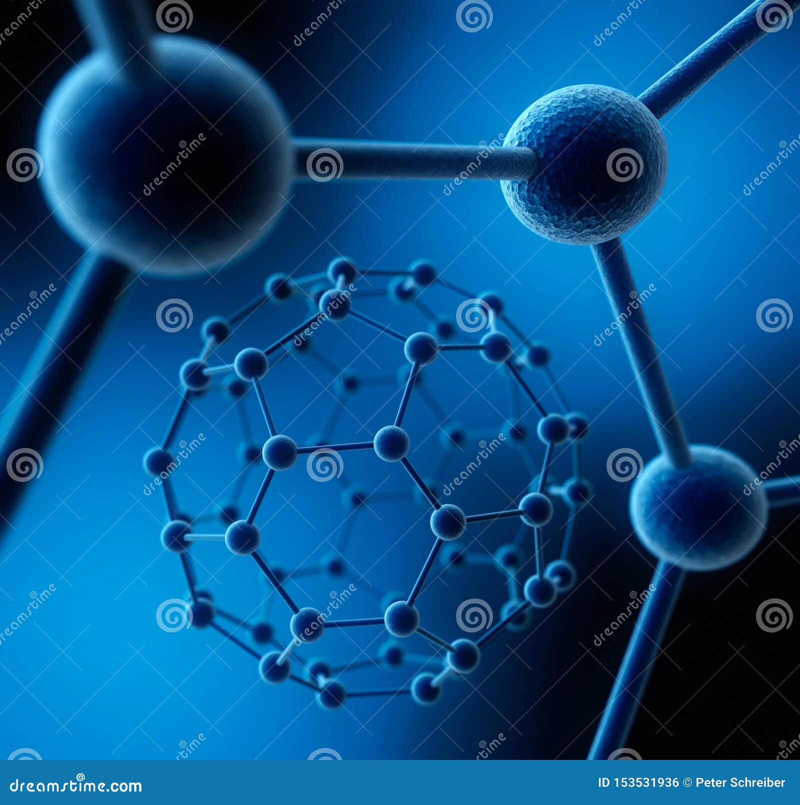 Grid of a Blue Molecule - 3d Structure Visualization Stock Illustration