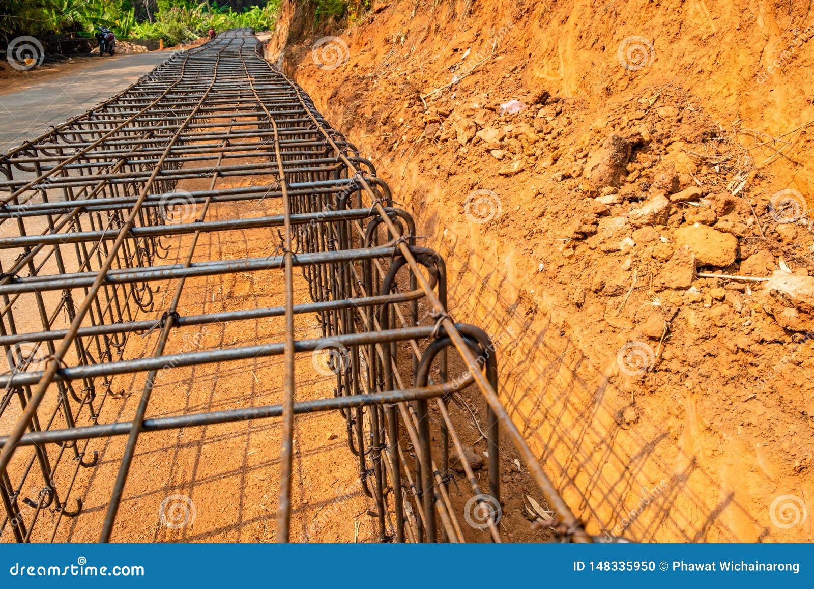 grid pattern of metal structure at a construction site from the top view.