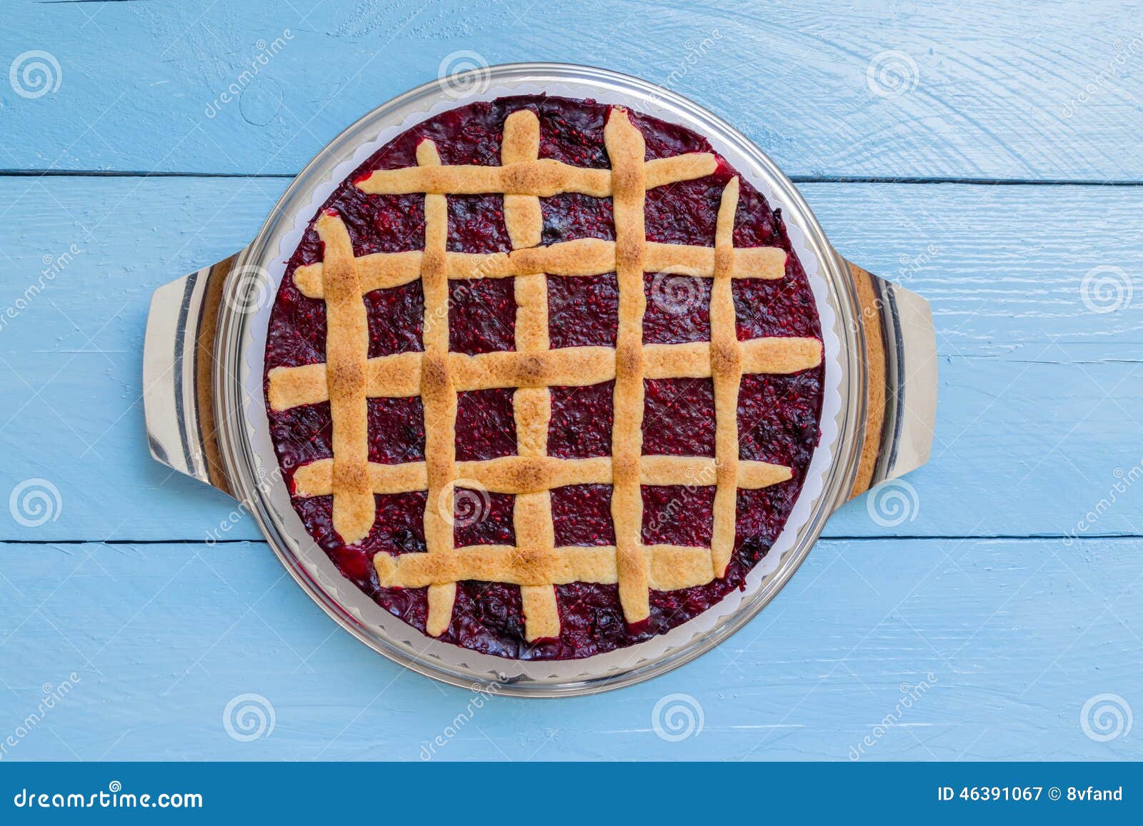 Grid Rustic Cake with Forest Berries on Blue Wood Stock Image Image