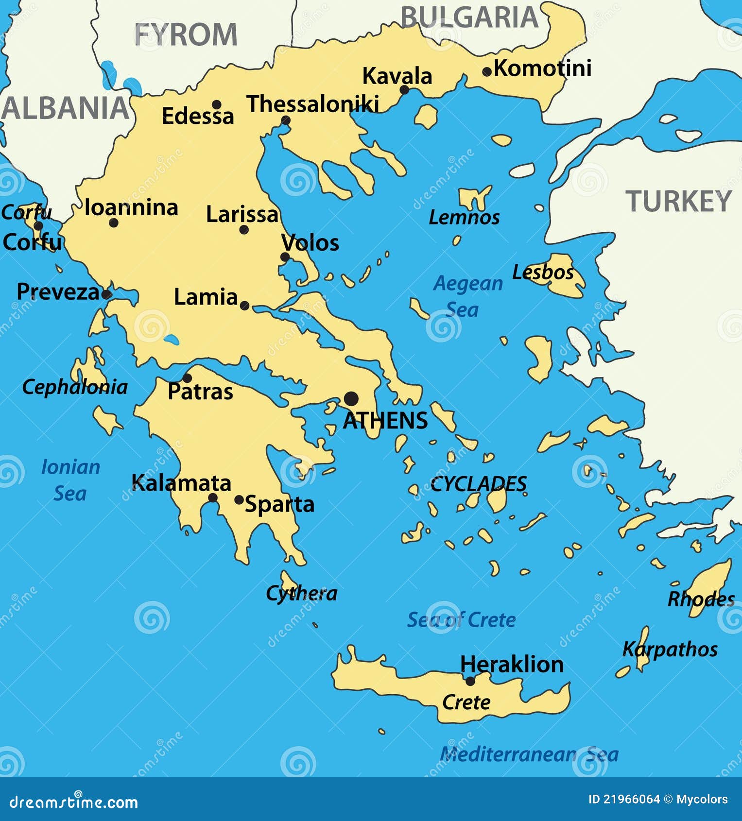 Griekenland - Kaart Van Het Land Vector Illustratie - Illustration Of  Kapitaal, Licht: 21966064