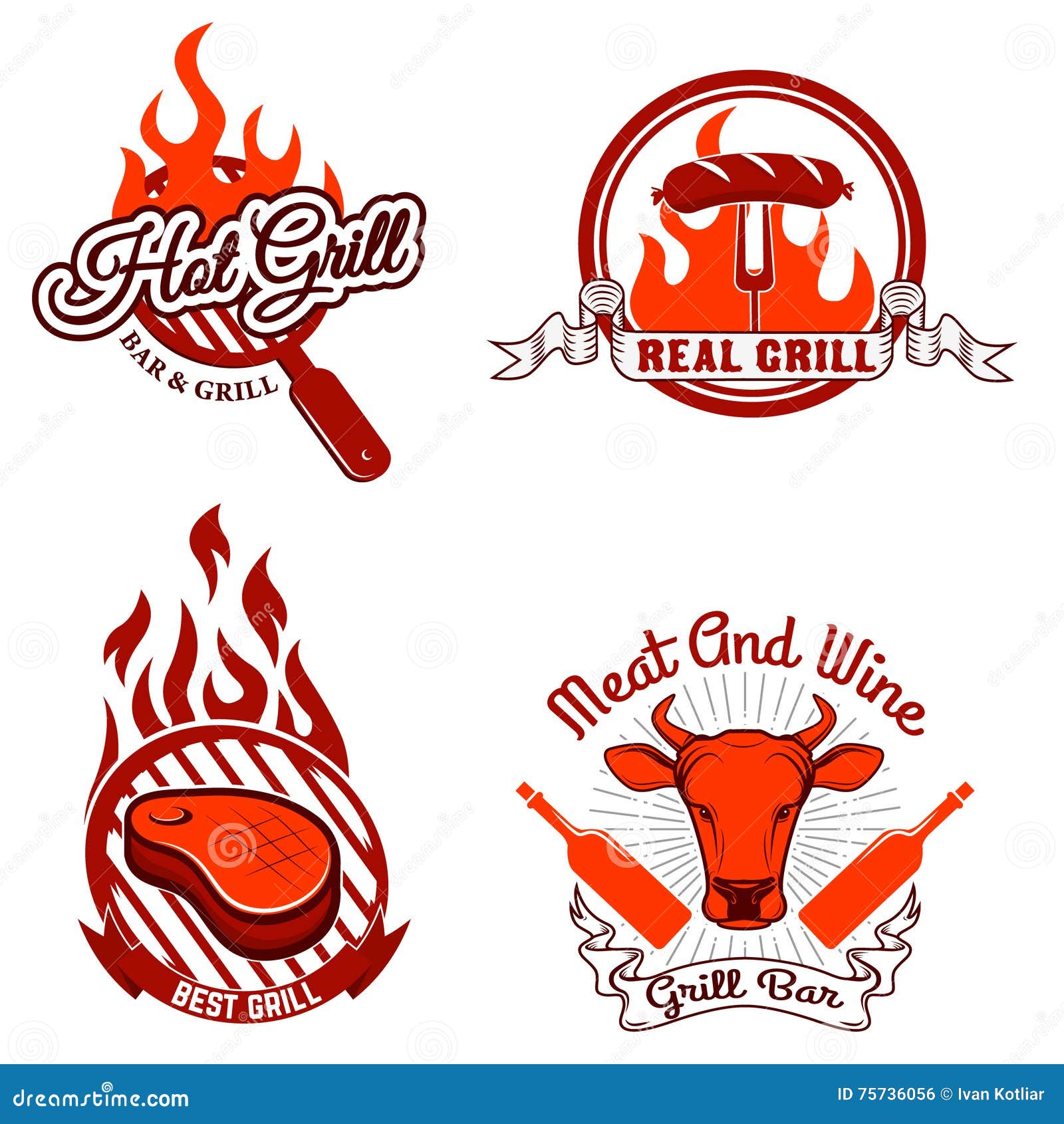 Grill labels and emblems. stock vector. Illustration of blaze 75736056