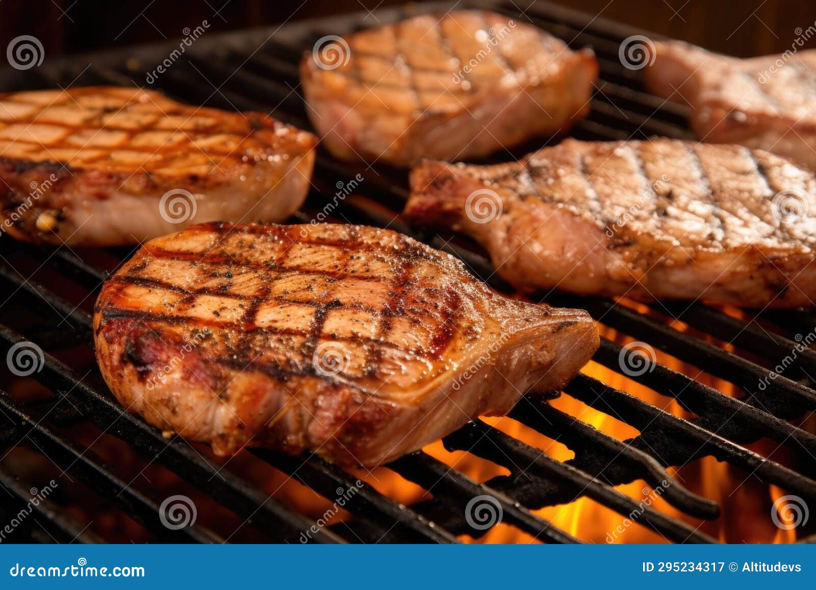 Grill Marks Visible on a Pile of Grilled Pork Chops Stock Image Image