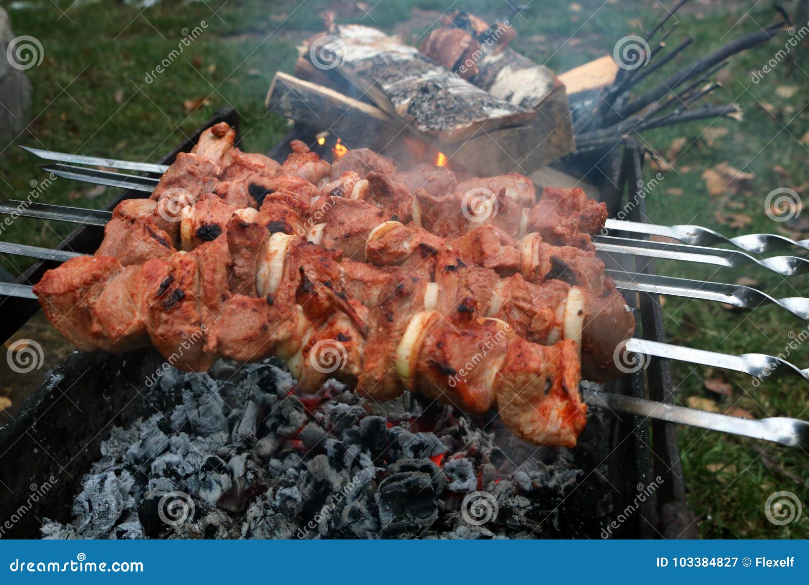 Grill Meat Barbeque on Fire. Stock Image - Image of kebab, tasty: 103384827