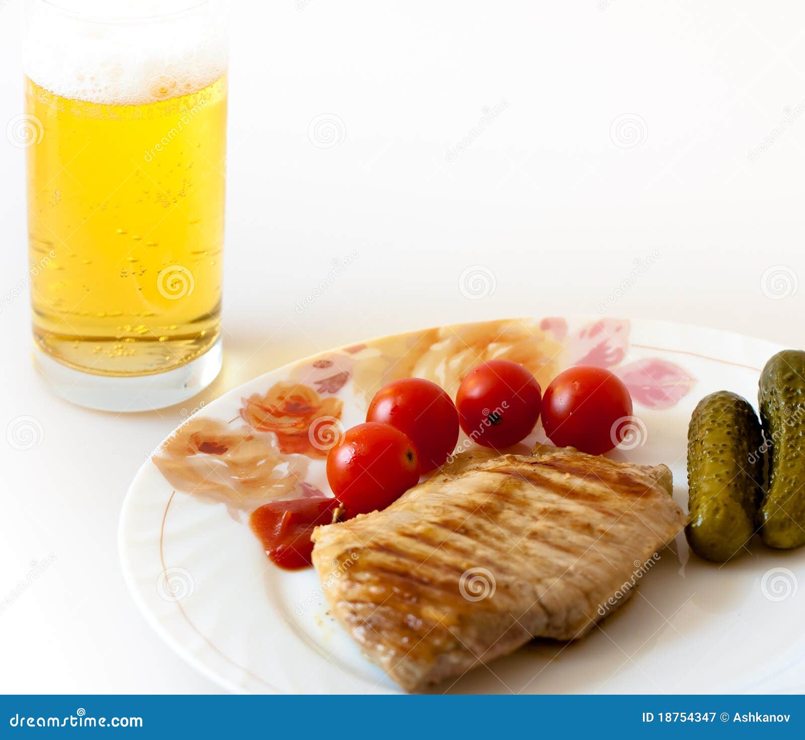 Grill meat with beer stock image. Image of cold, pint 18754347