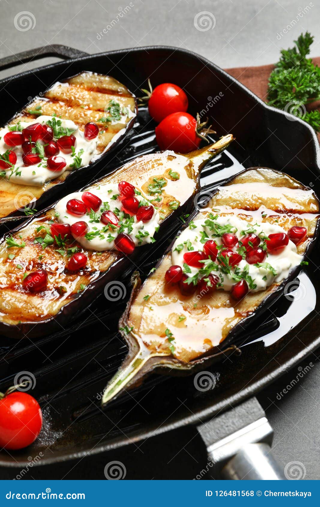 Grill Pan with Fried Eggplants on Table Stock Photo Image of healthy