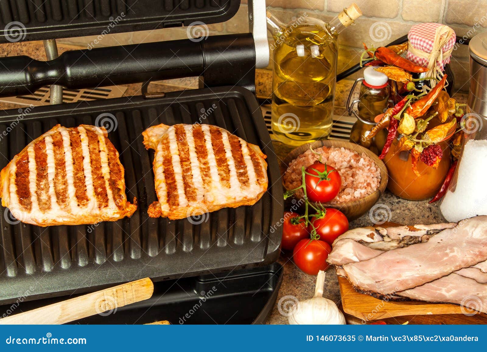Grill Steak On An Electric Stove Pork Neck Fried On Small Electric Grill Home Cooking Healthy Barbecue Catering To Friends Stock Image Image Of Barbecuing Cook 146073635