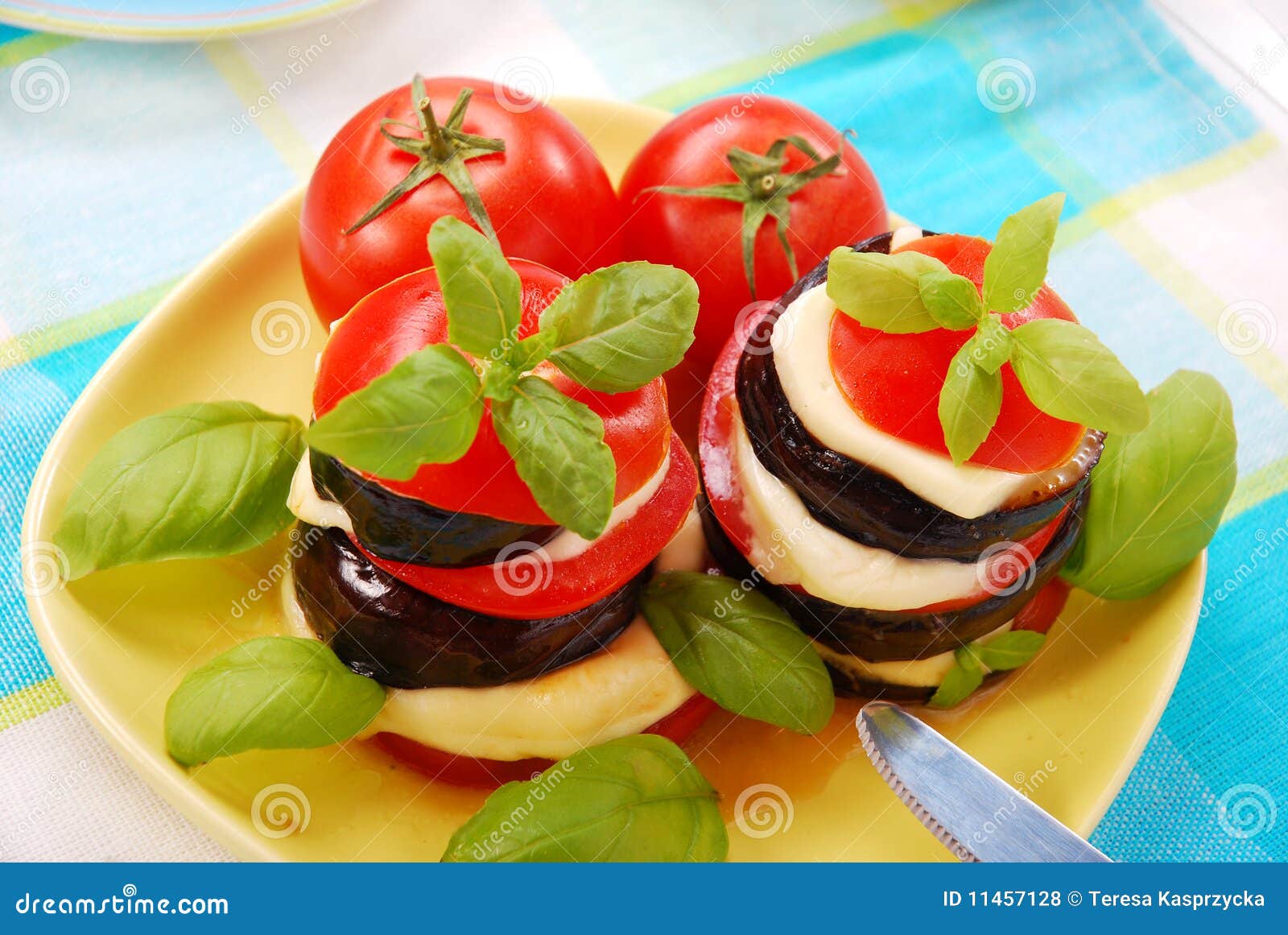 Grilled Aubergine with Tomato and Mozzarella Stock Photo Image of
