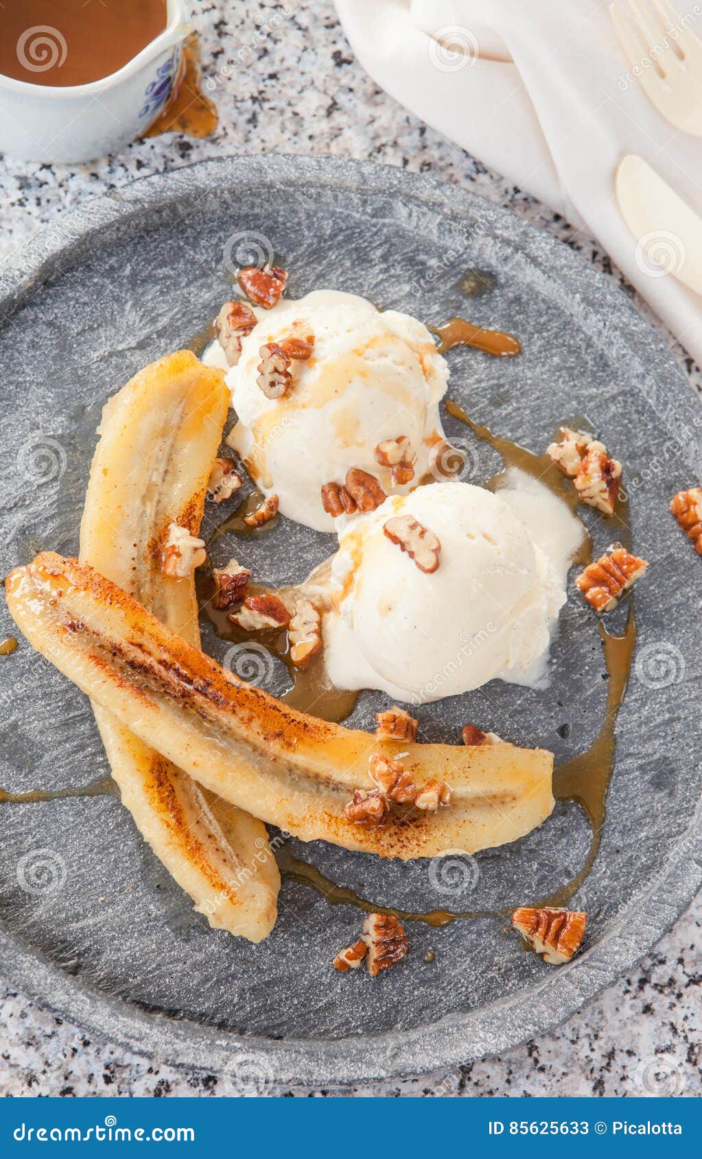 Grilled Banana with Vanilla Ice Cream Stock Image Image of stone