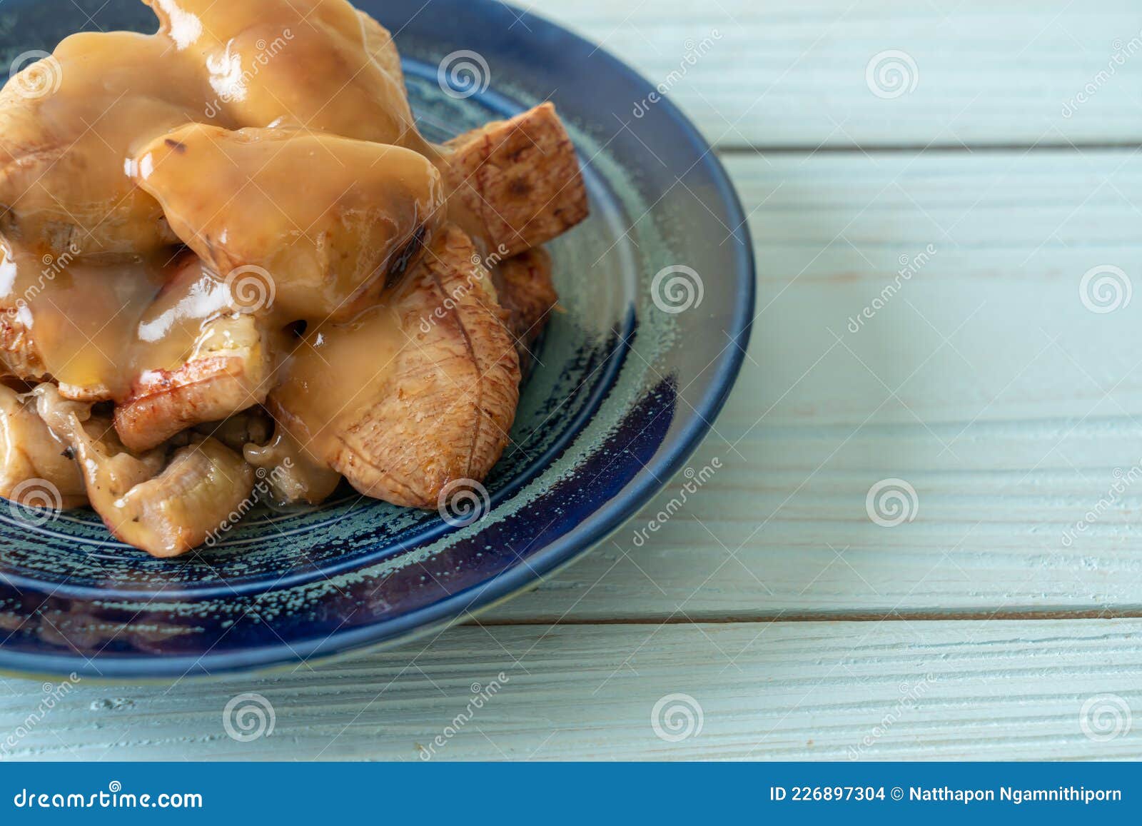 Grilled Bananas with Coconut Caramel Sauce Stock Photo Image of