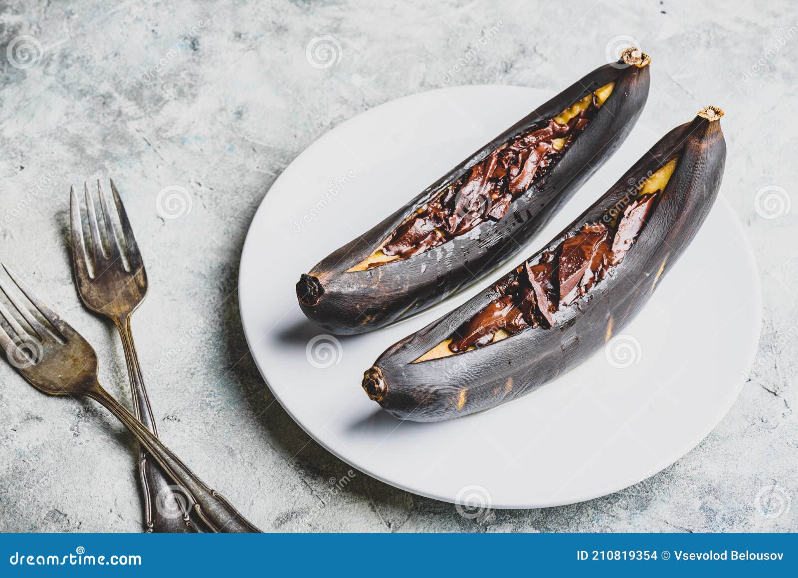 Grilled Bananas with Dark Chocolate Stock Photo Image of citrus, food