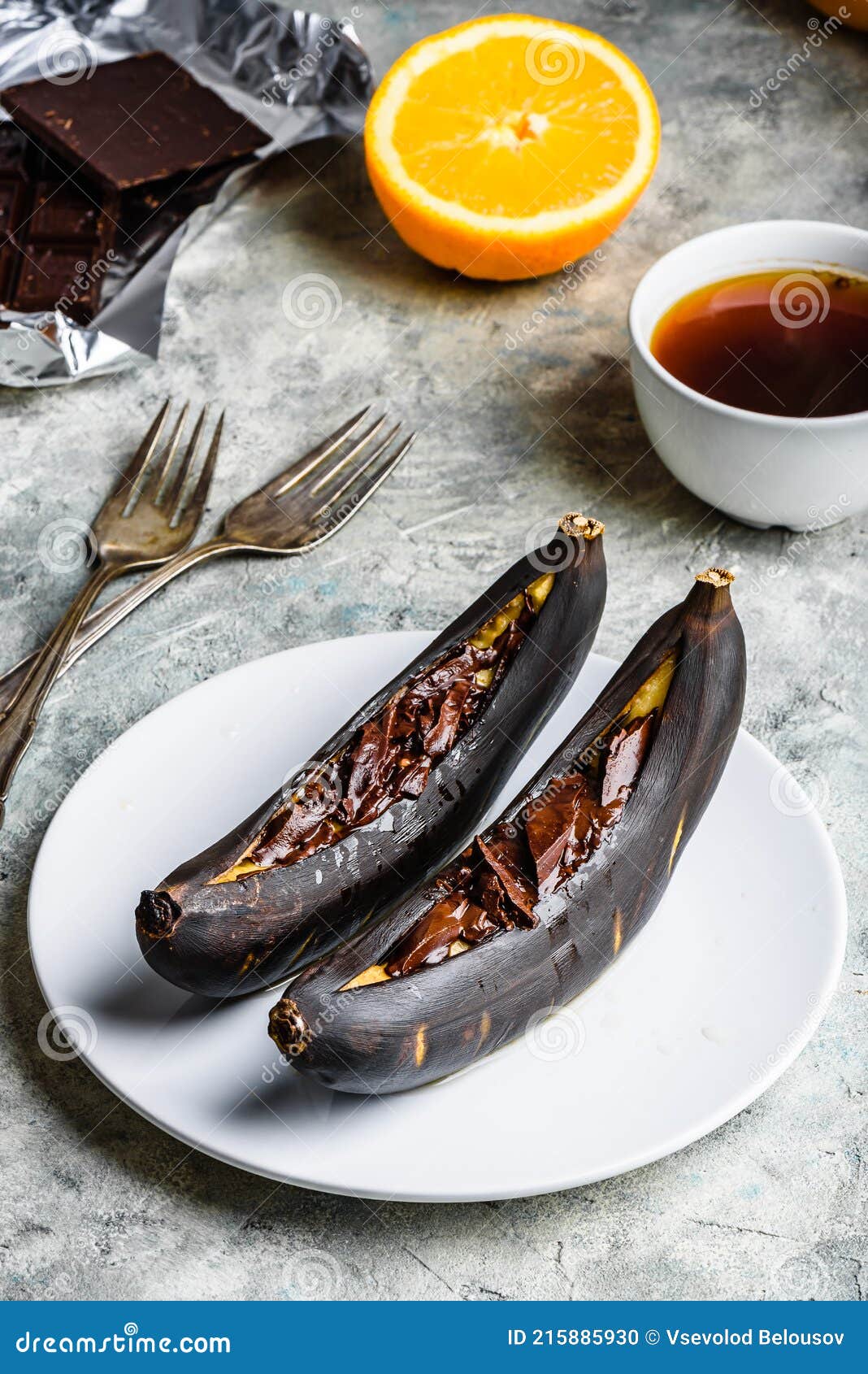 Grilled Bananas with Dark Chocolate Stock Photo Image of citrus