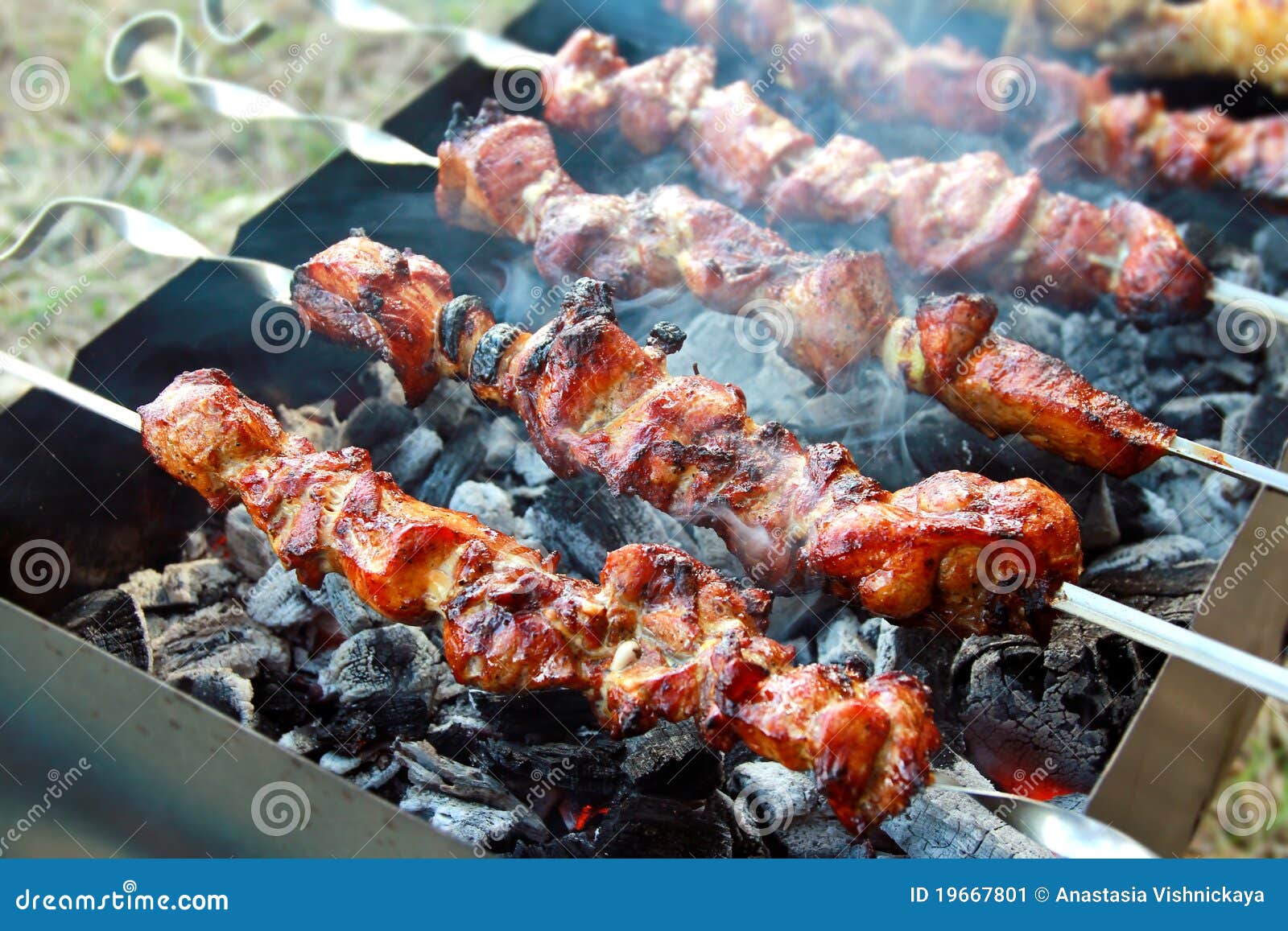 Grilled Barbecue Sticks Cooking Stock Image - Image: 19667801