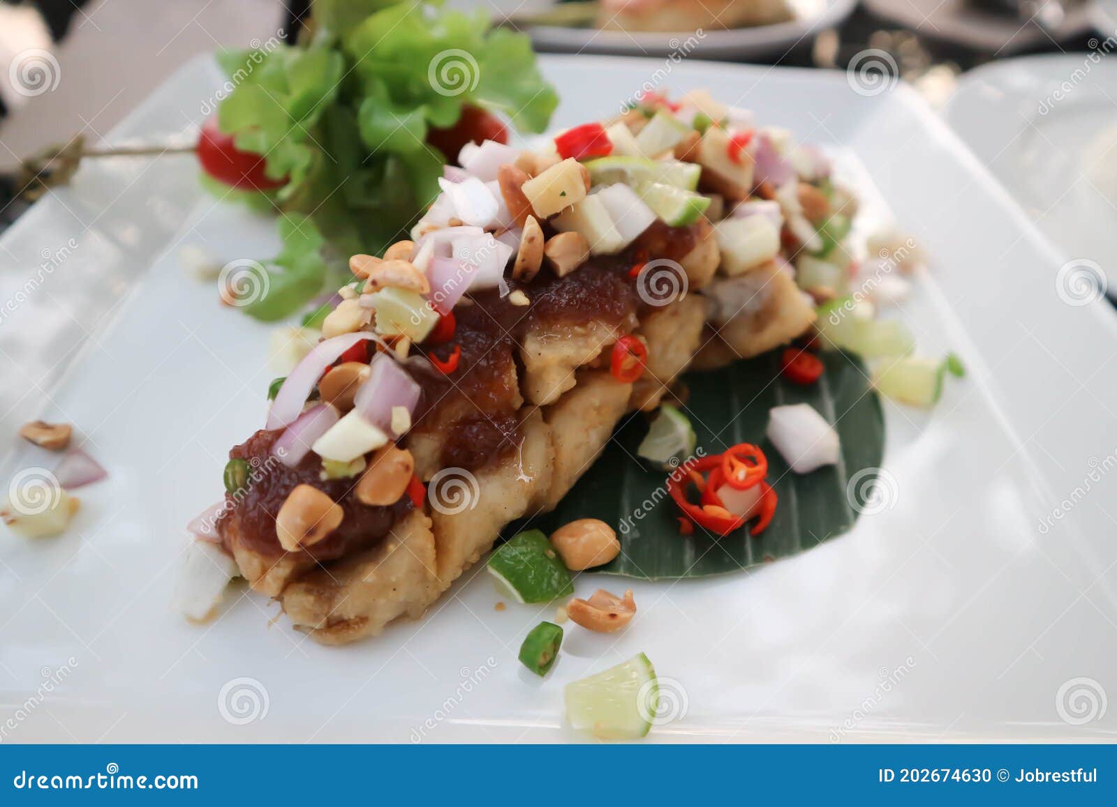 Grilled Bass , Grilled Fish with Spicy Dressing Stock Photo Image of