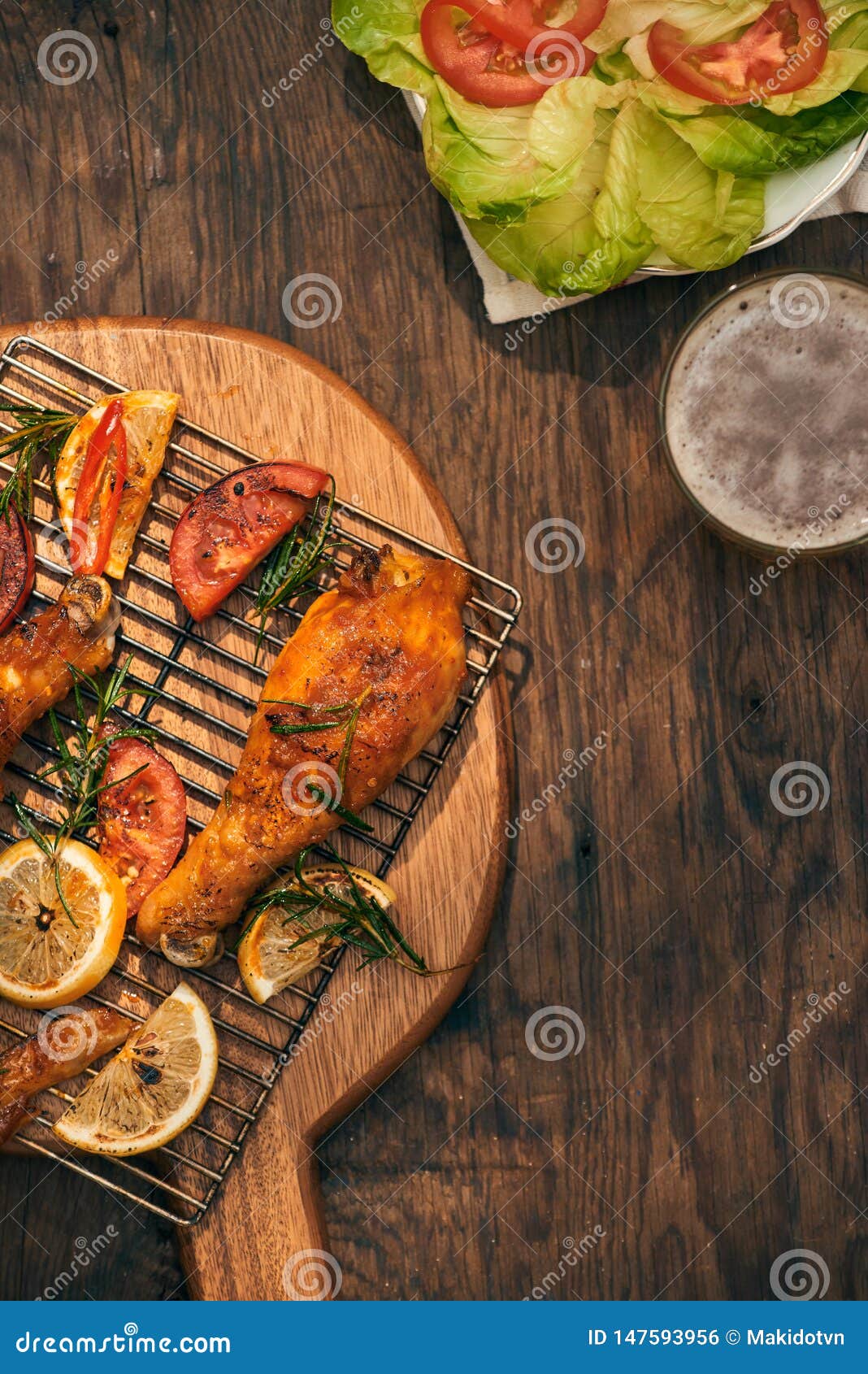 Grilled Bbq Chicken with Fresh Herbs and Tomatoes Stock Photo Image