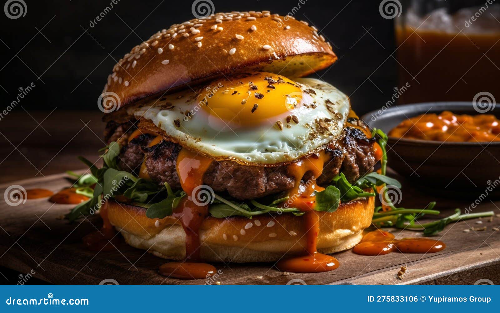 Grilled Beef Burger with Melted Cheddar Cheese Generated by AI Stock