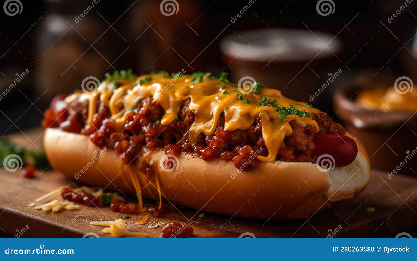 Grilled Beef Hot Dog with Homemade Ketchup and Rustic Bun Generated by