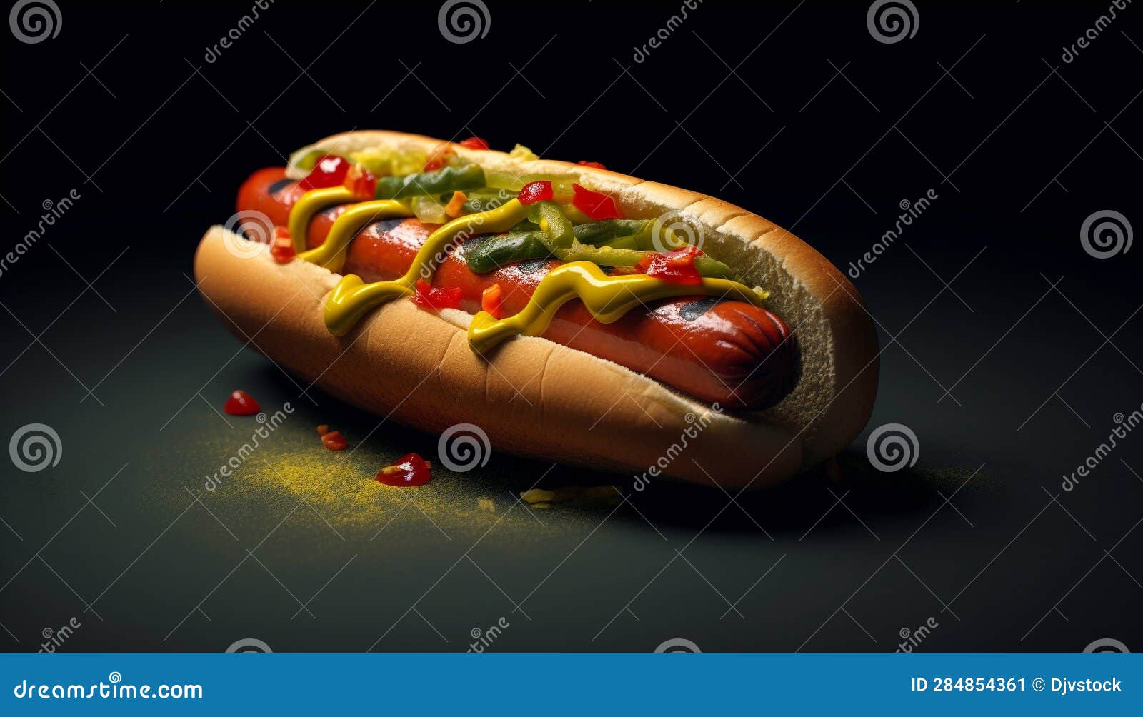 Grilled Beef and Pork Hot Dog on a Bun with Ketchup Generated by AI