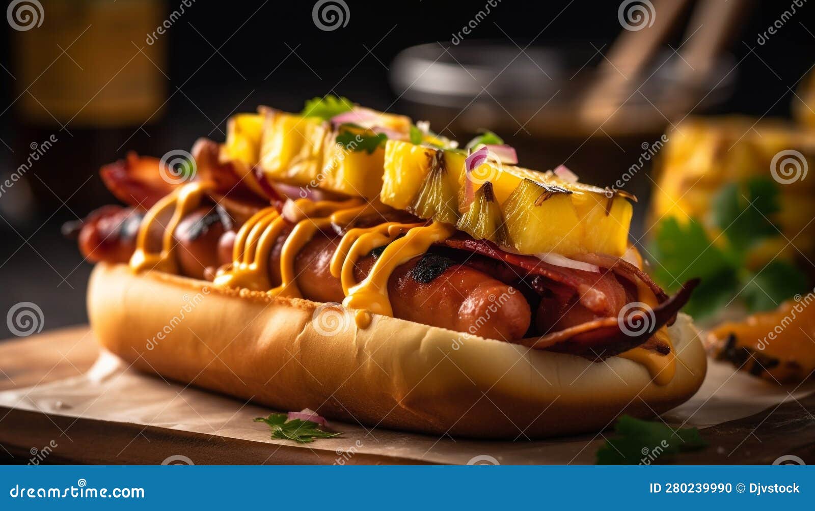 Grilled Beef and Pork, Hot Dog, Onion, and Bread Appetizer Generated by