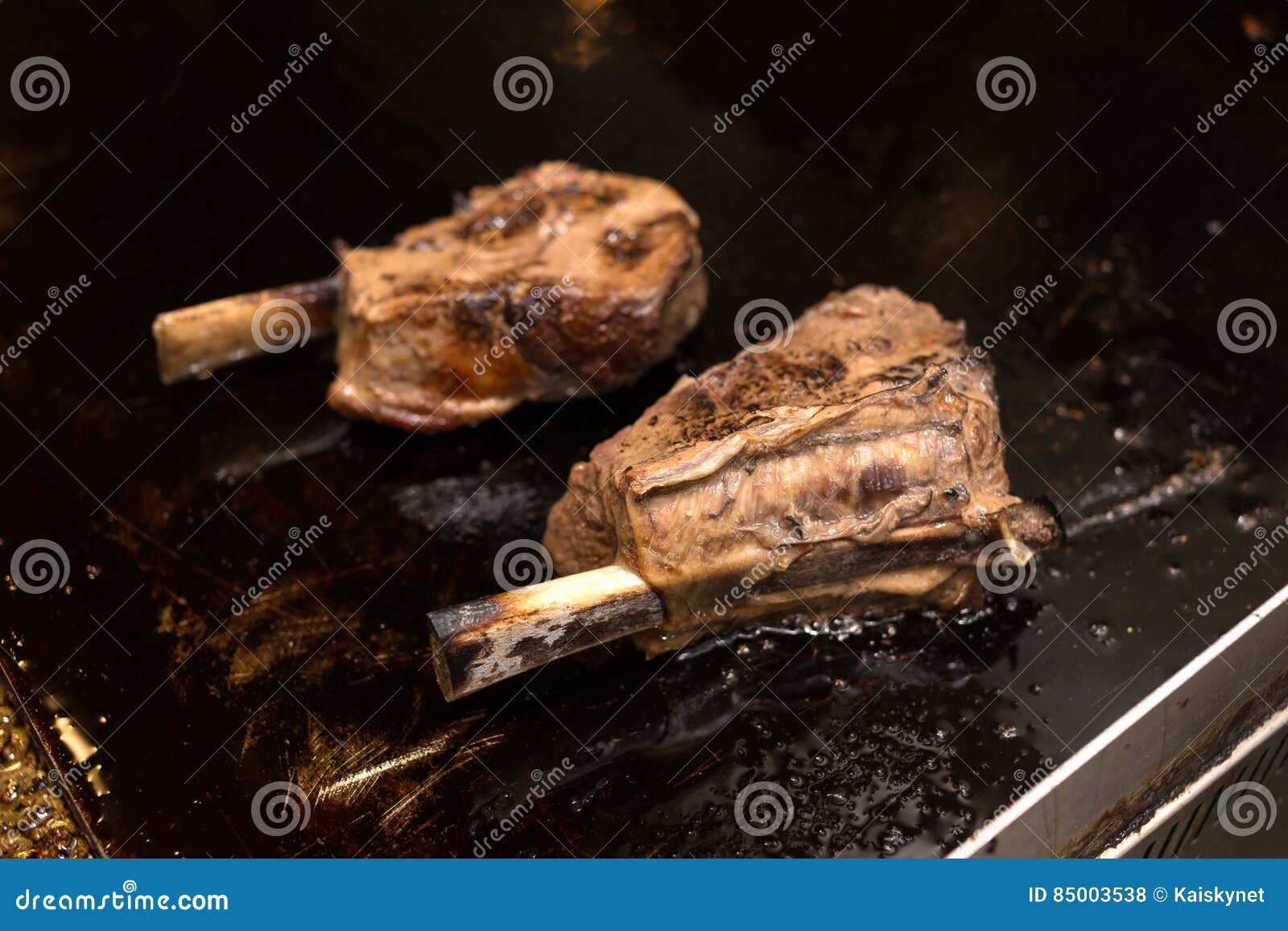 Grilled Beef Short Ribs Steak in a Frying Pan. Stock Photo Image of