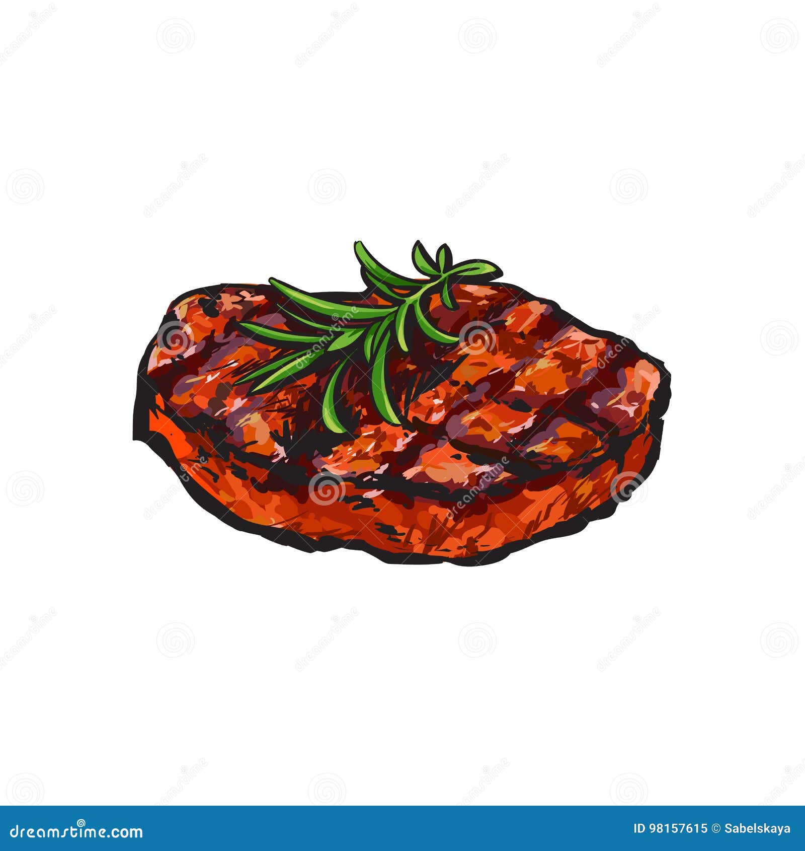 Grilled Beef Steak, Beefsteak with Rosemary Stock Vector - Illustration of  preparation, flavor: 98157615