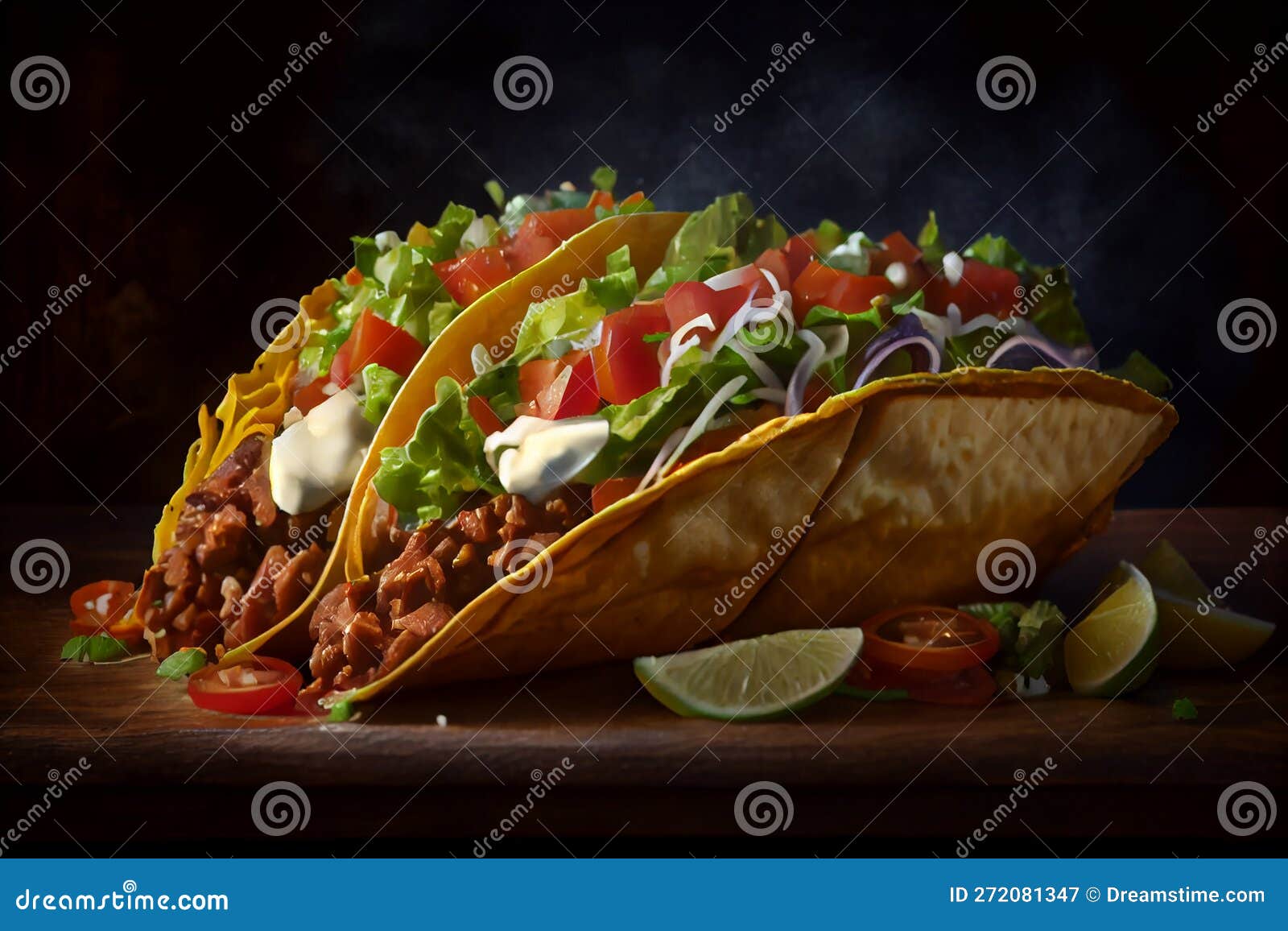 Grilled Beef Taco on Flatbread with Lemons ,generative AI Stock Image