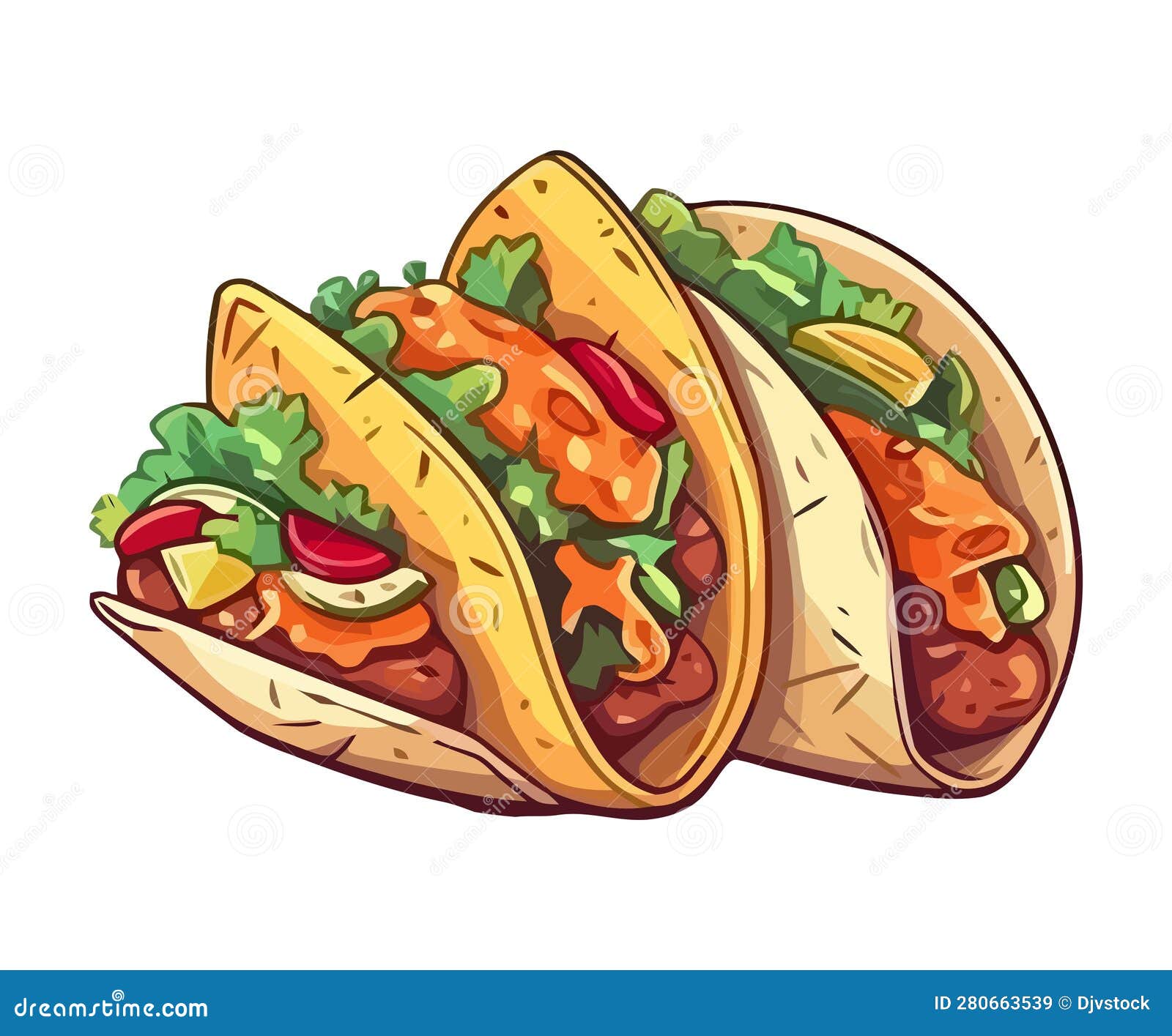 Grilled Beef Taco with Fresh Cilantro and Tomato Stock Vector