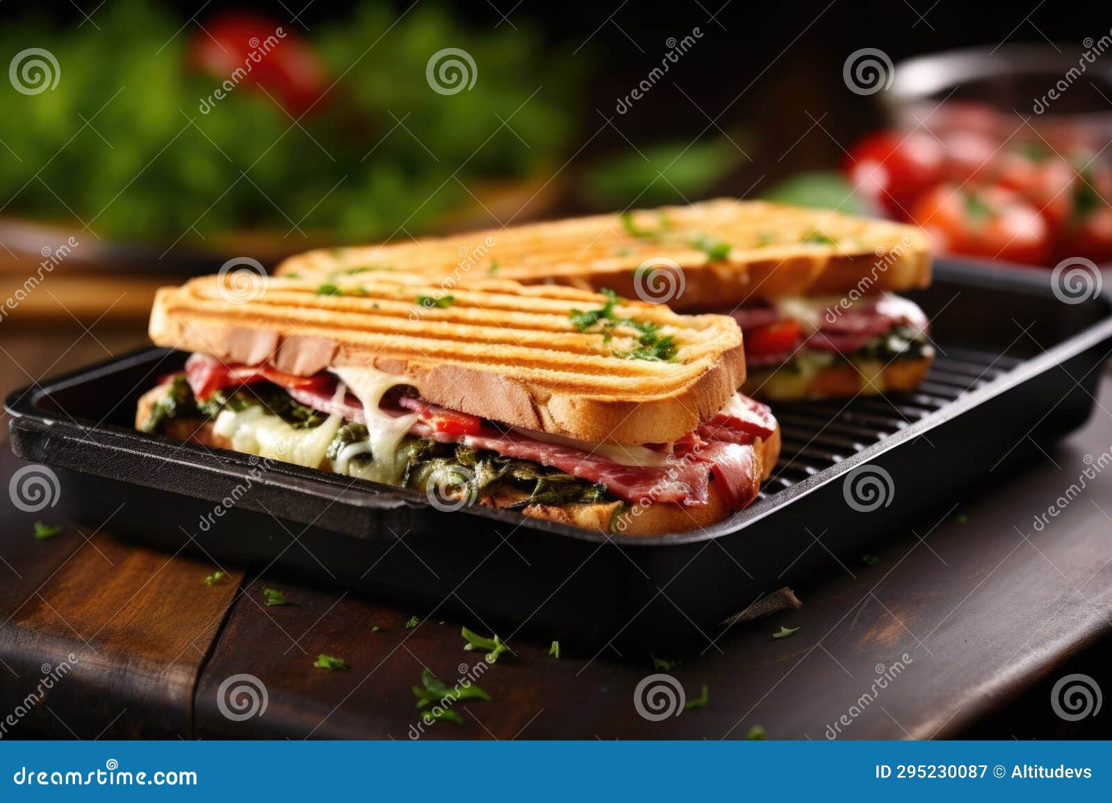 Grilled Brickpressed Deli Sandwich on a Grill Pan Stock Image Image