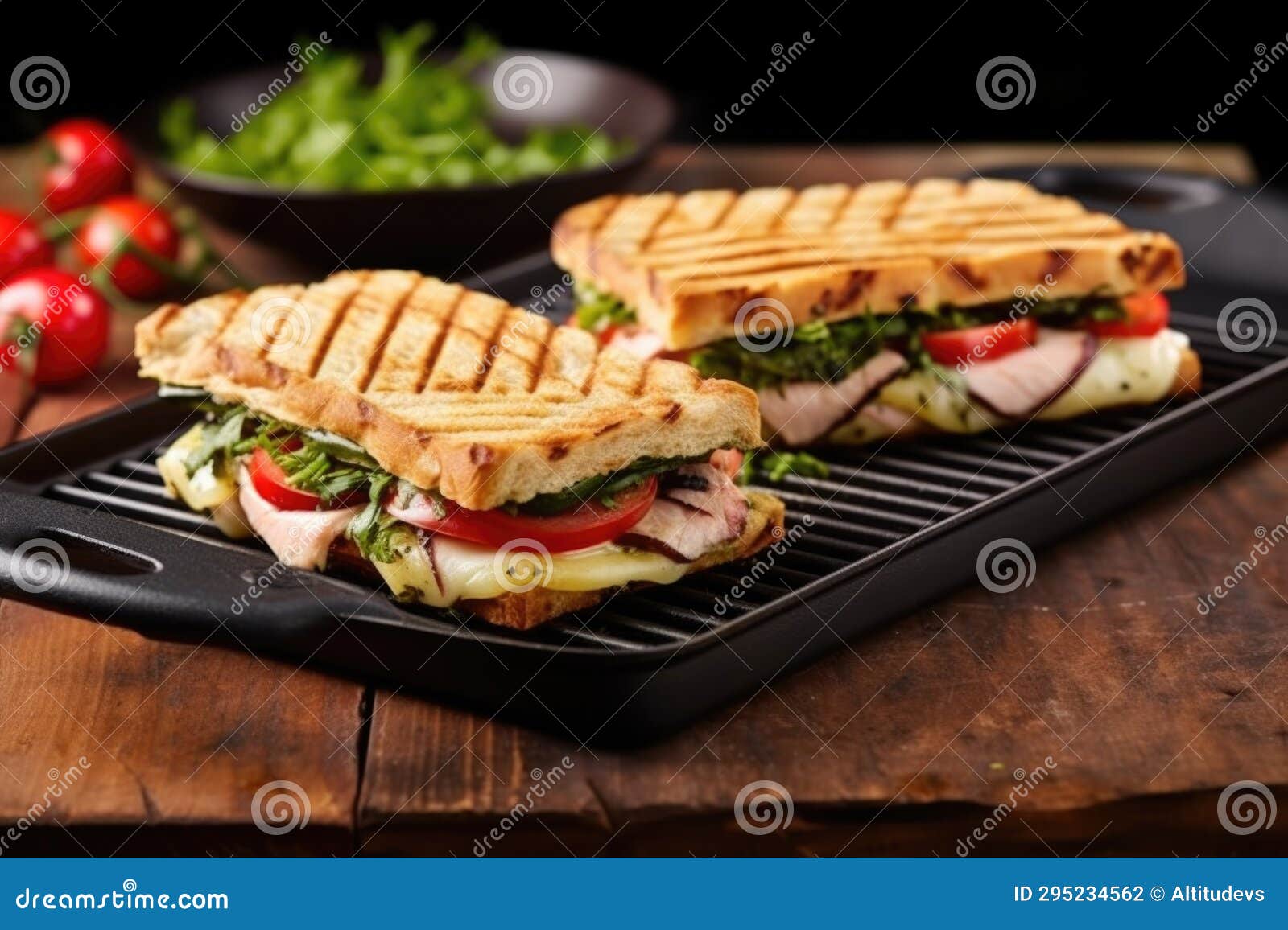 Grilled Brickpressed Deli Sandwich on a Grill Pan Stock Photo Image