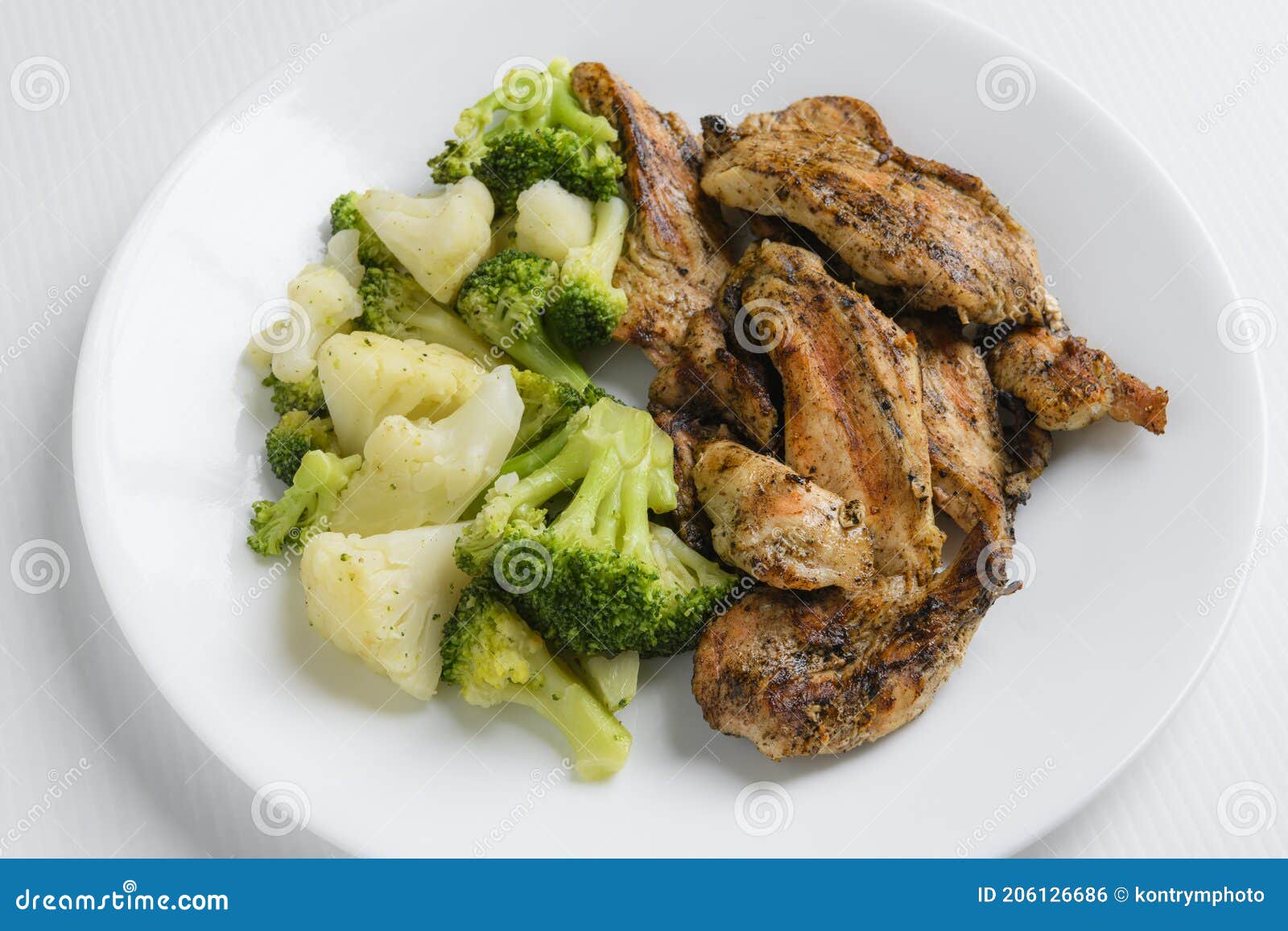 Grilled Broccoli, Cauliflower and Chicken Breast Stock Photo Image of