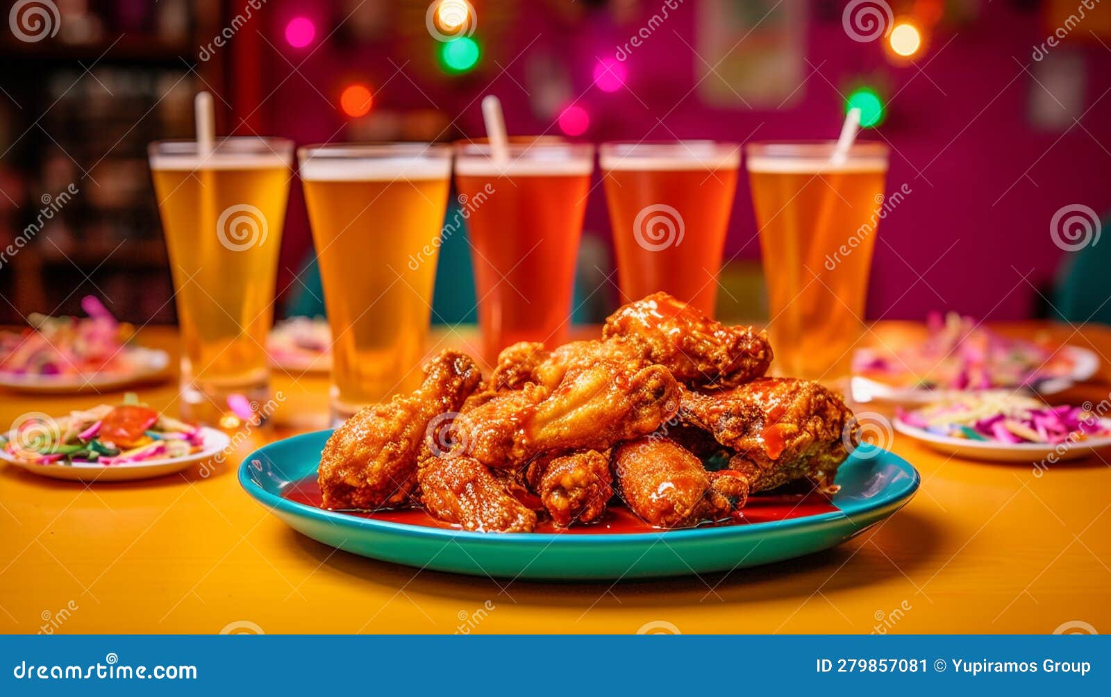 Grilled Buffalo Chicken Wings, Savory Dip, and Refreshing Beer