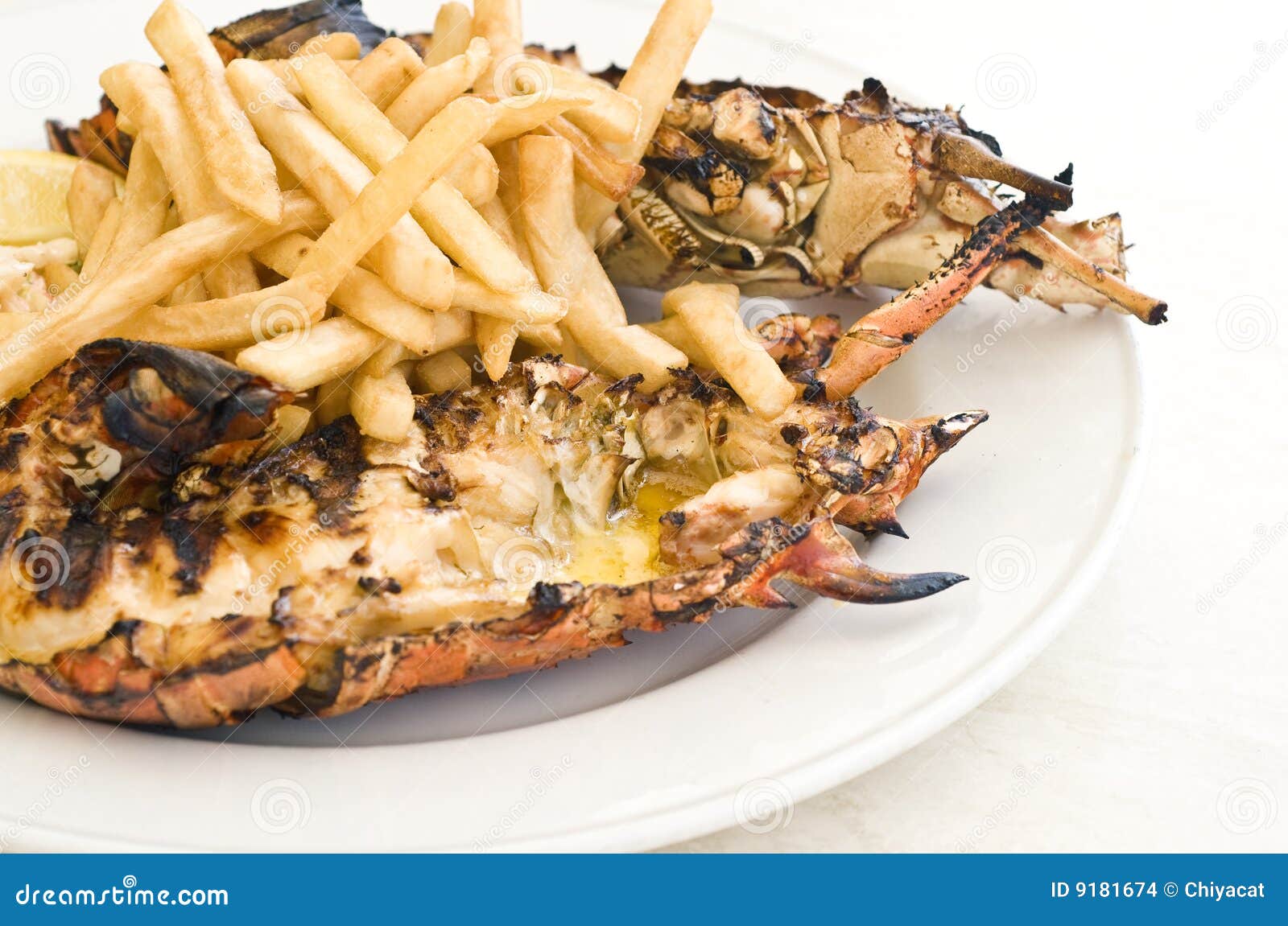 Grilled Caribbean Lobster with Fries Stock Photo Image of grilled