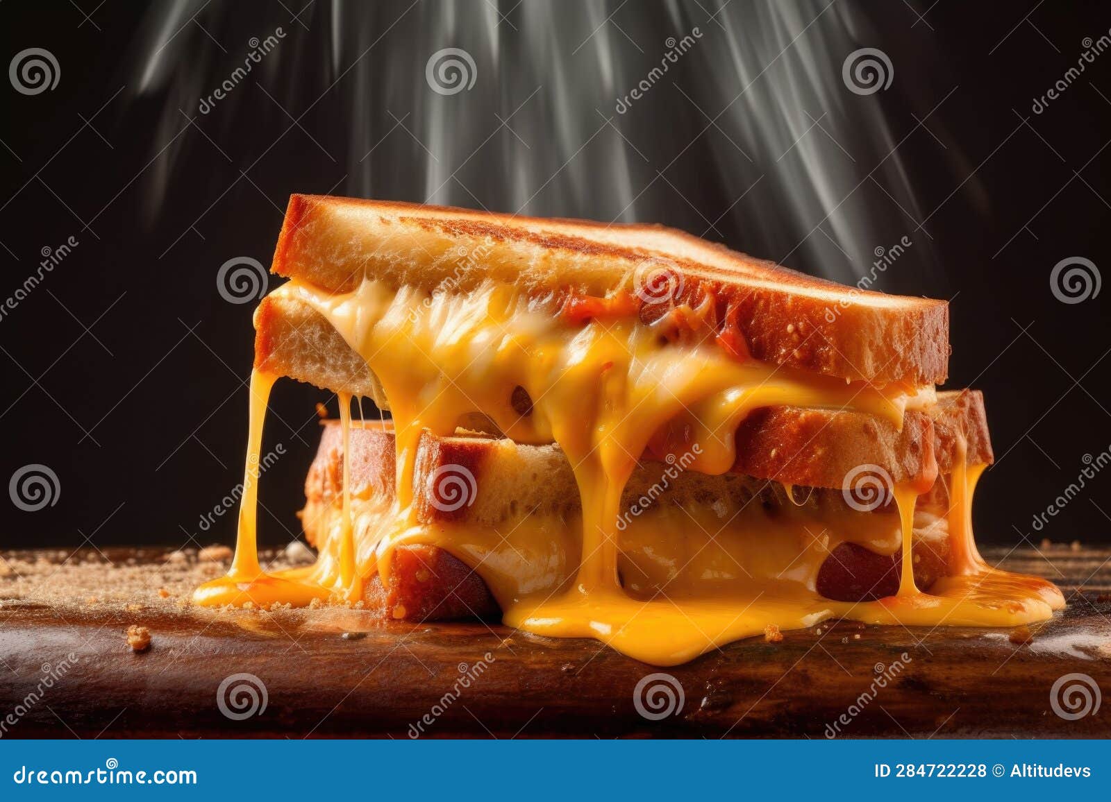 Grilled Cheese Sandwich with Melting Cheese Oozing Out Stock Photo