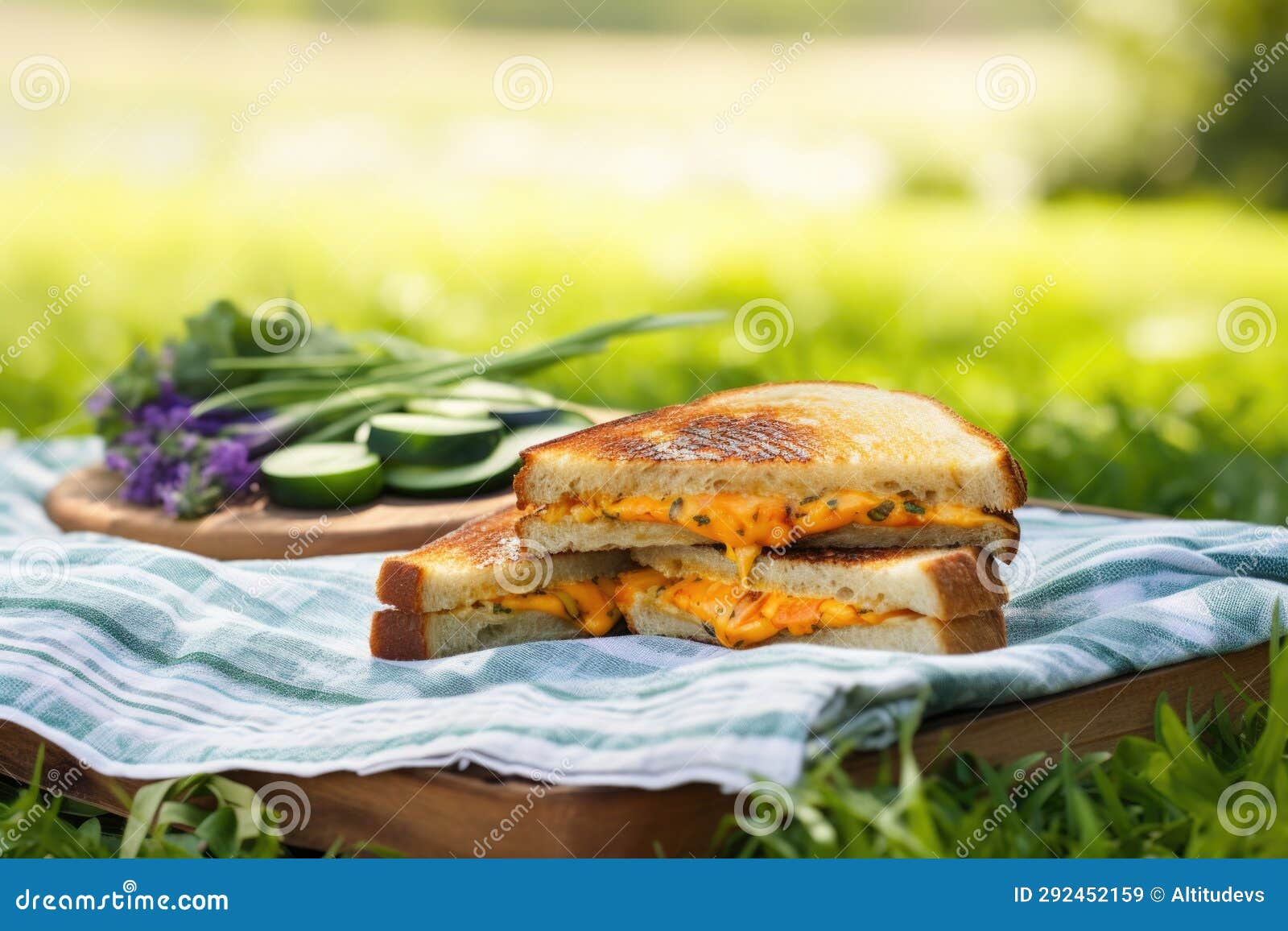Grilled Cheese Sandwich on a Picnic Mat Outdoors Stock Image Image of food, cheese 292452159