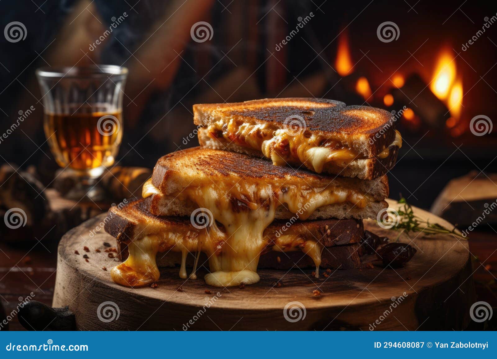 grilled cheese sandwiches on stone in rustic pub