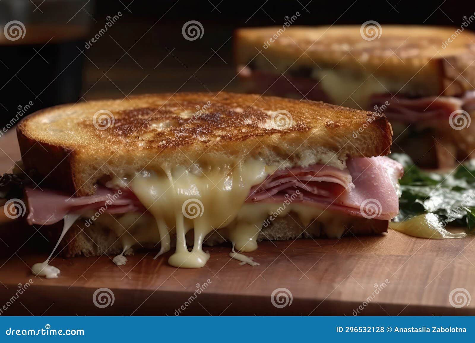 grilled cheese with twist, featuring swiss cheese and ham. generative ai