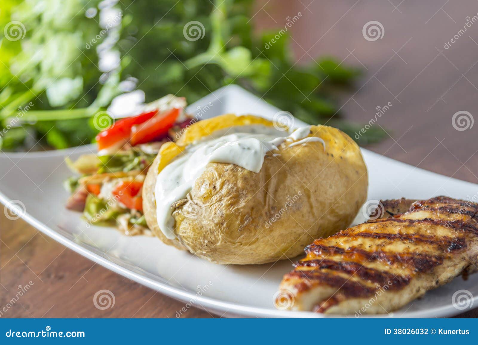 Grilled Chicken with Baked Potato Stock Photo Image of diet