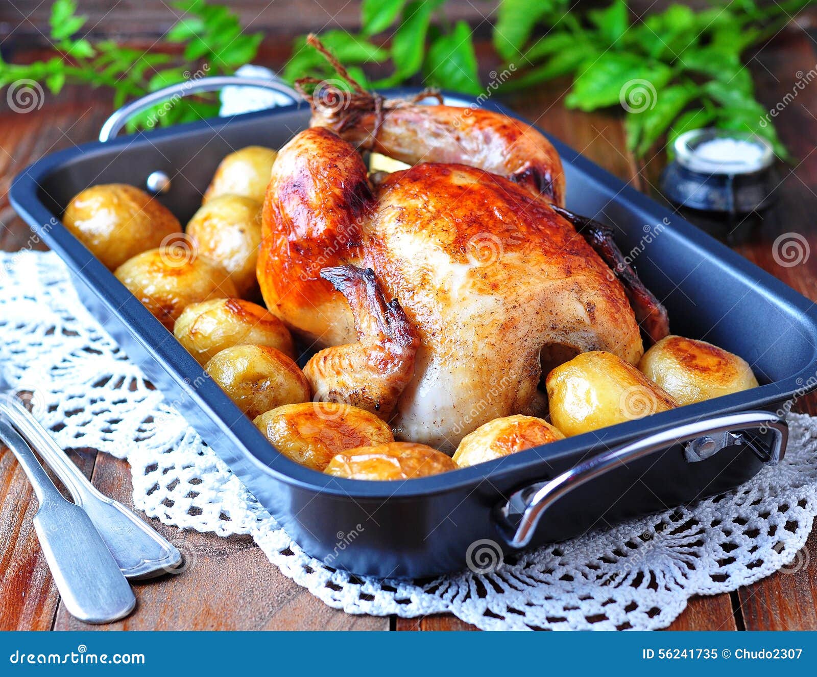 Grilled Chicken with Baked Potato on a Wooden Table Stock Image Image