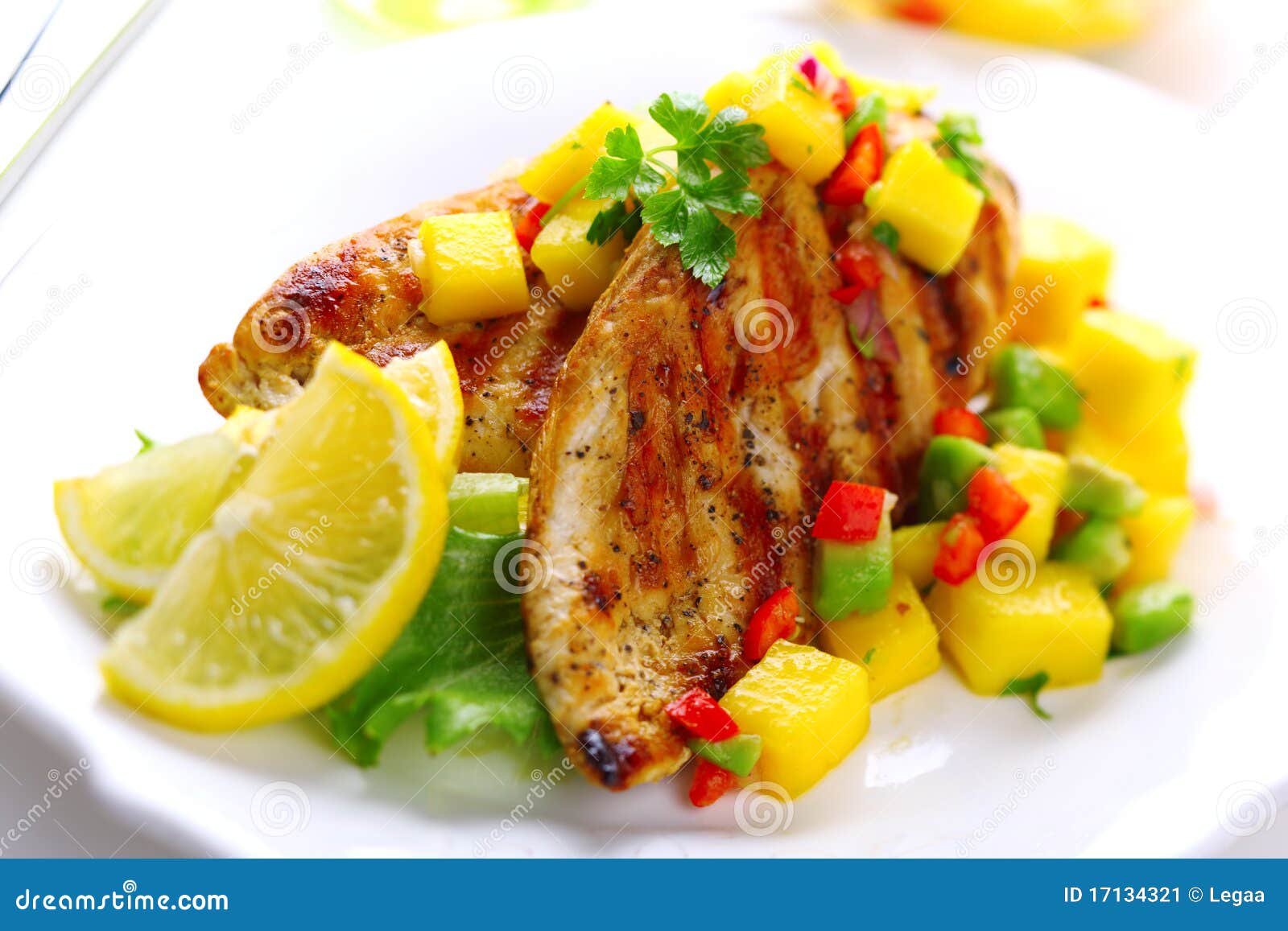Grilled Chicken Breast with Fresh Mango Salsa Stock Image Image of