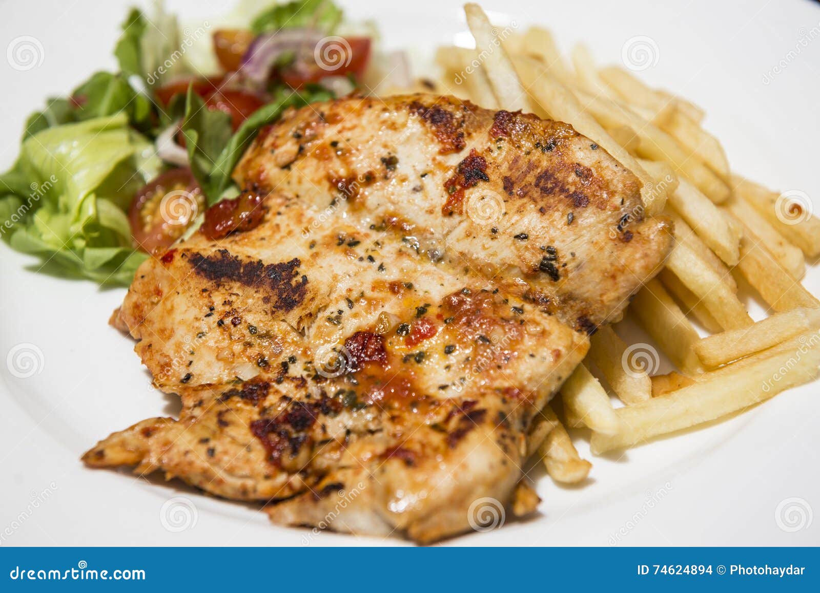 Grilled Chicken Breast with Vegetables and Chips Stock Photo Image of
