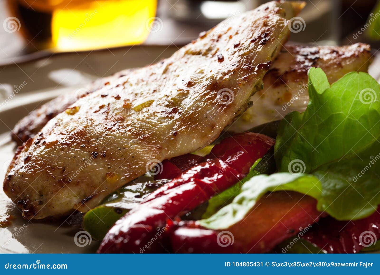 Grilled Chicken Breasts Served with Grilled Paprika Stock Image Image
