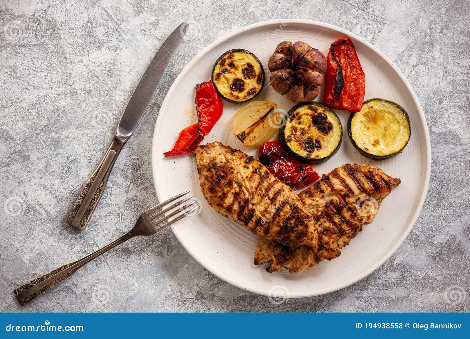 Grilled Chicken Breasts and Vegetables. Stock Photo Image of diet